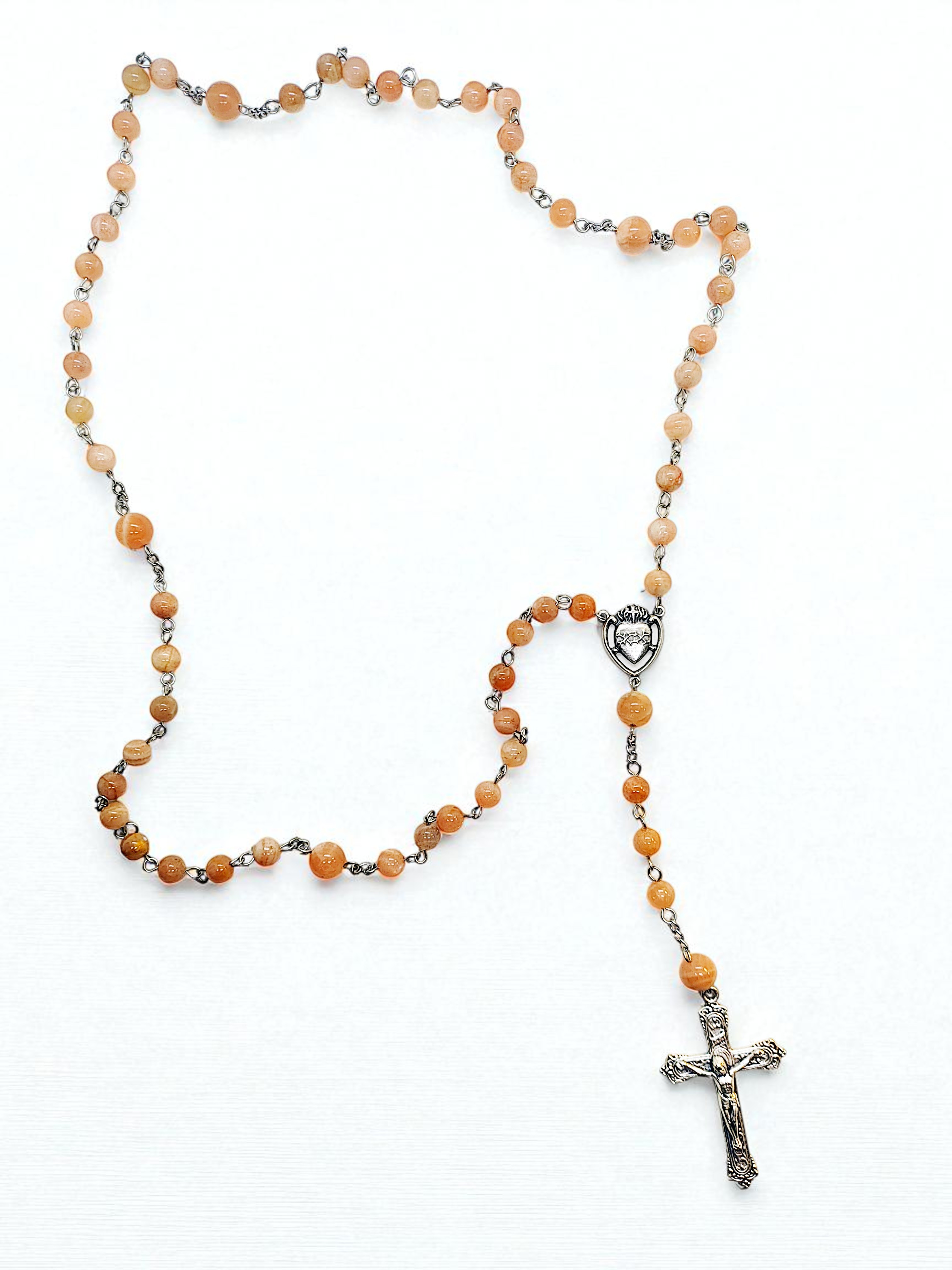 Sunstone Gemstone Rosary Beads Necklace