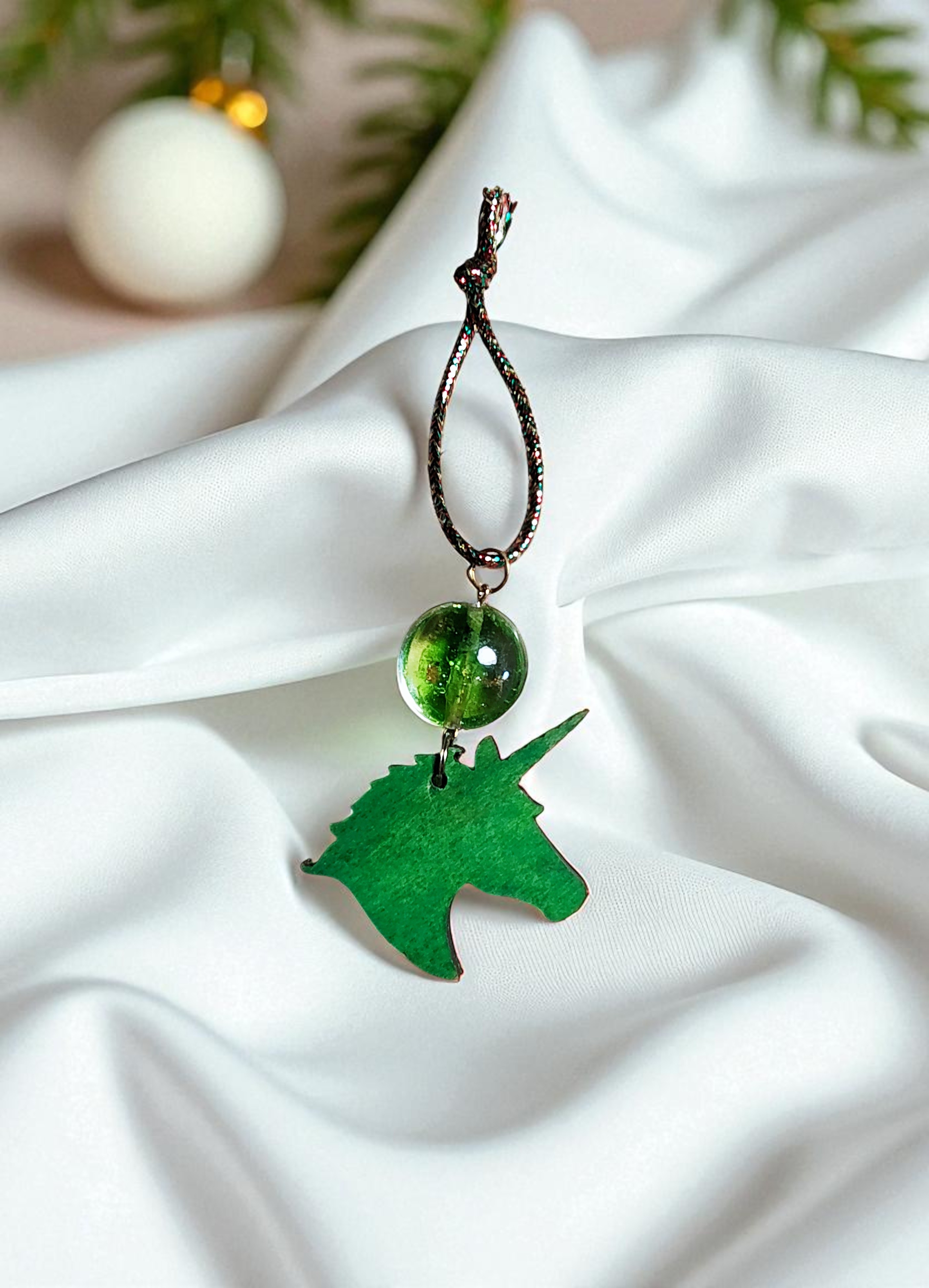 Handcrafted Wooden Magical Unicorn Beaded Christmas Ornament