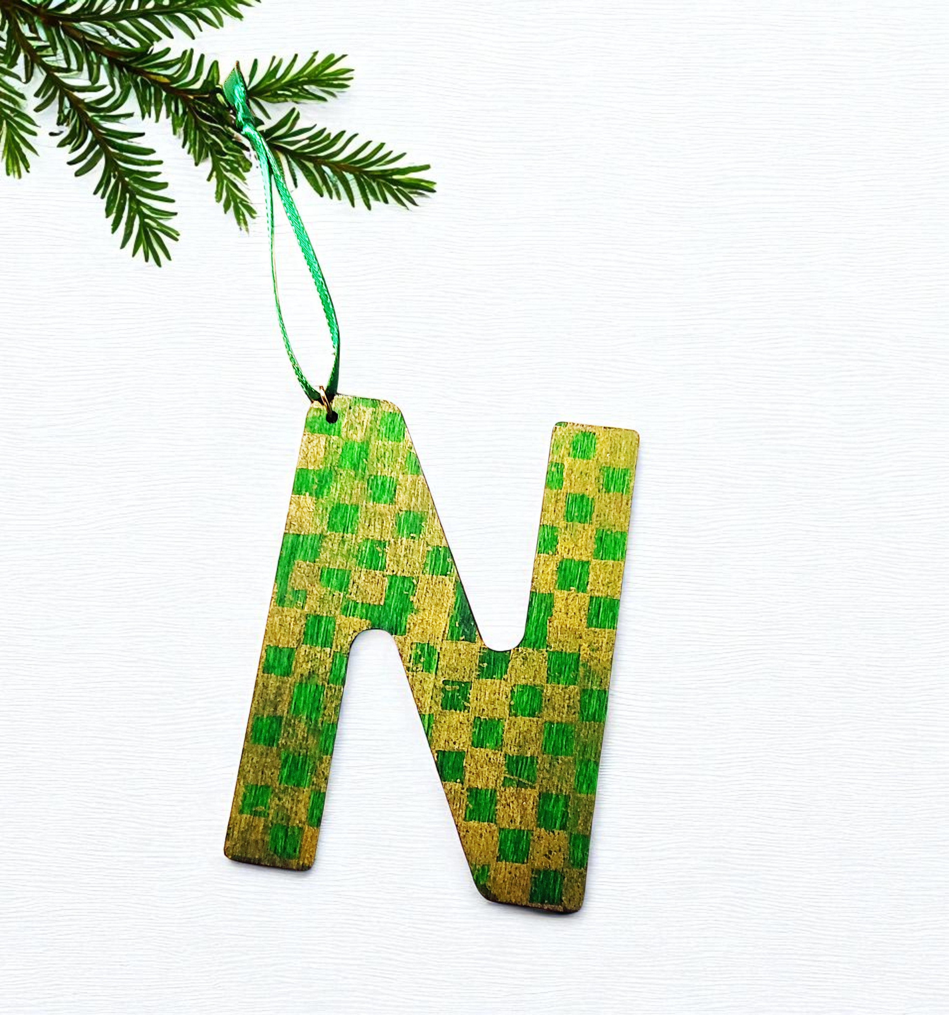 Personalized Wooden Letter Initial N Ornament