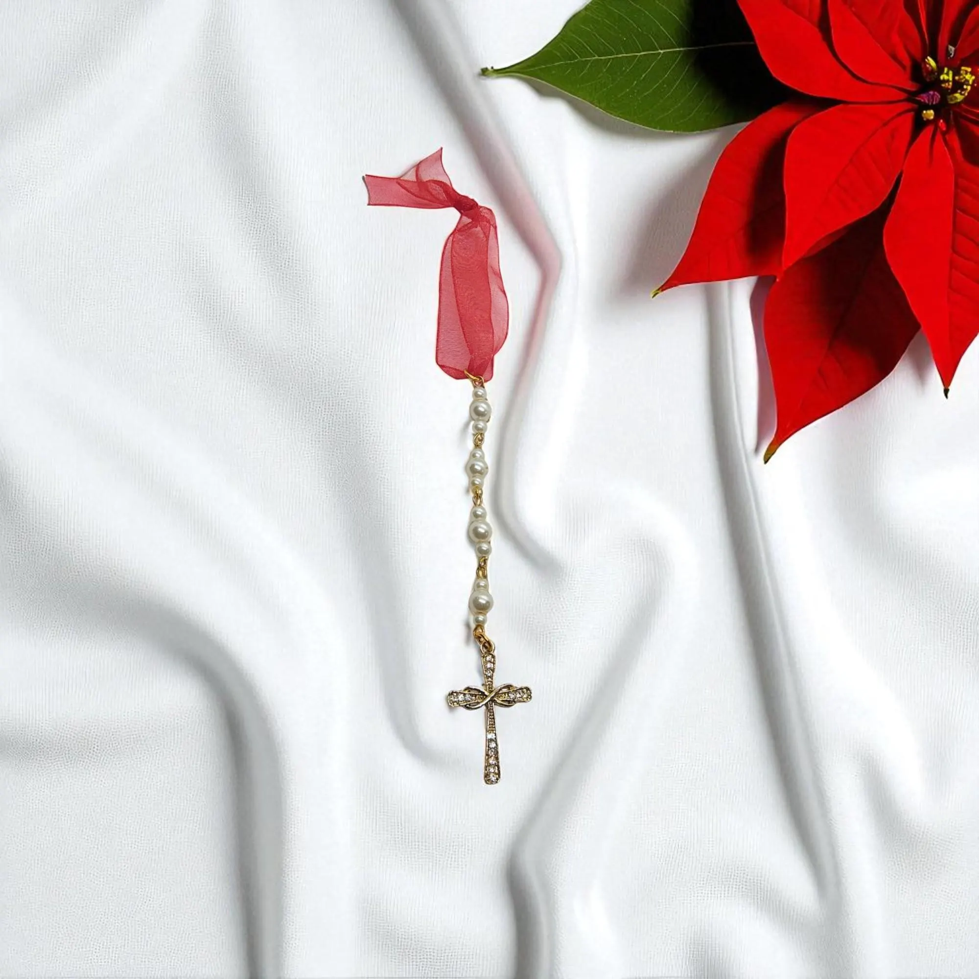 Christian Cross Pearl Beaded Icicle Ornament