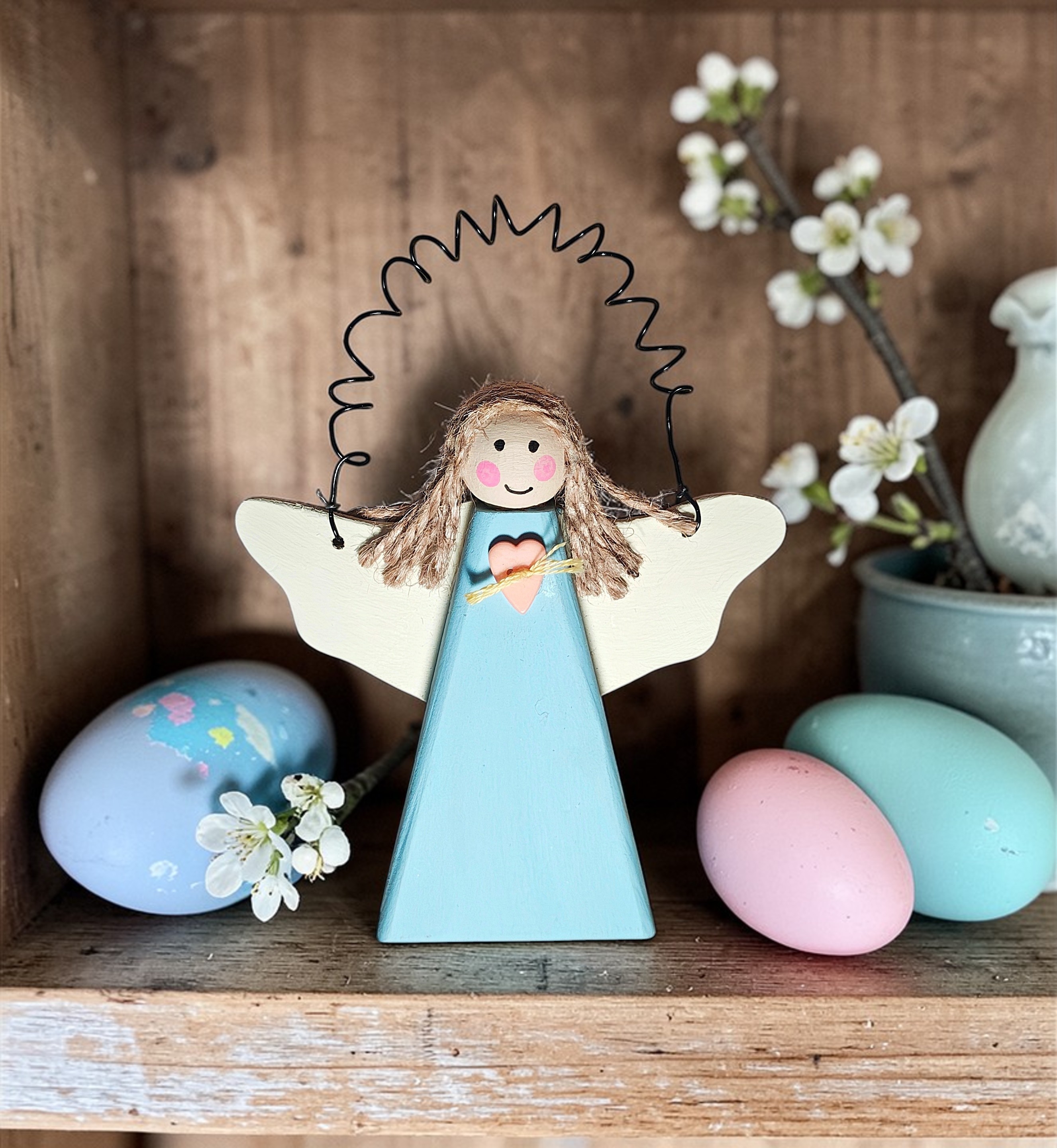 Spring Wooden Love Angel Ornament