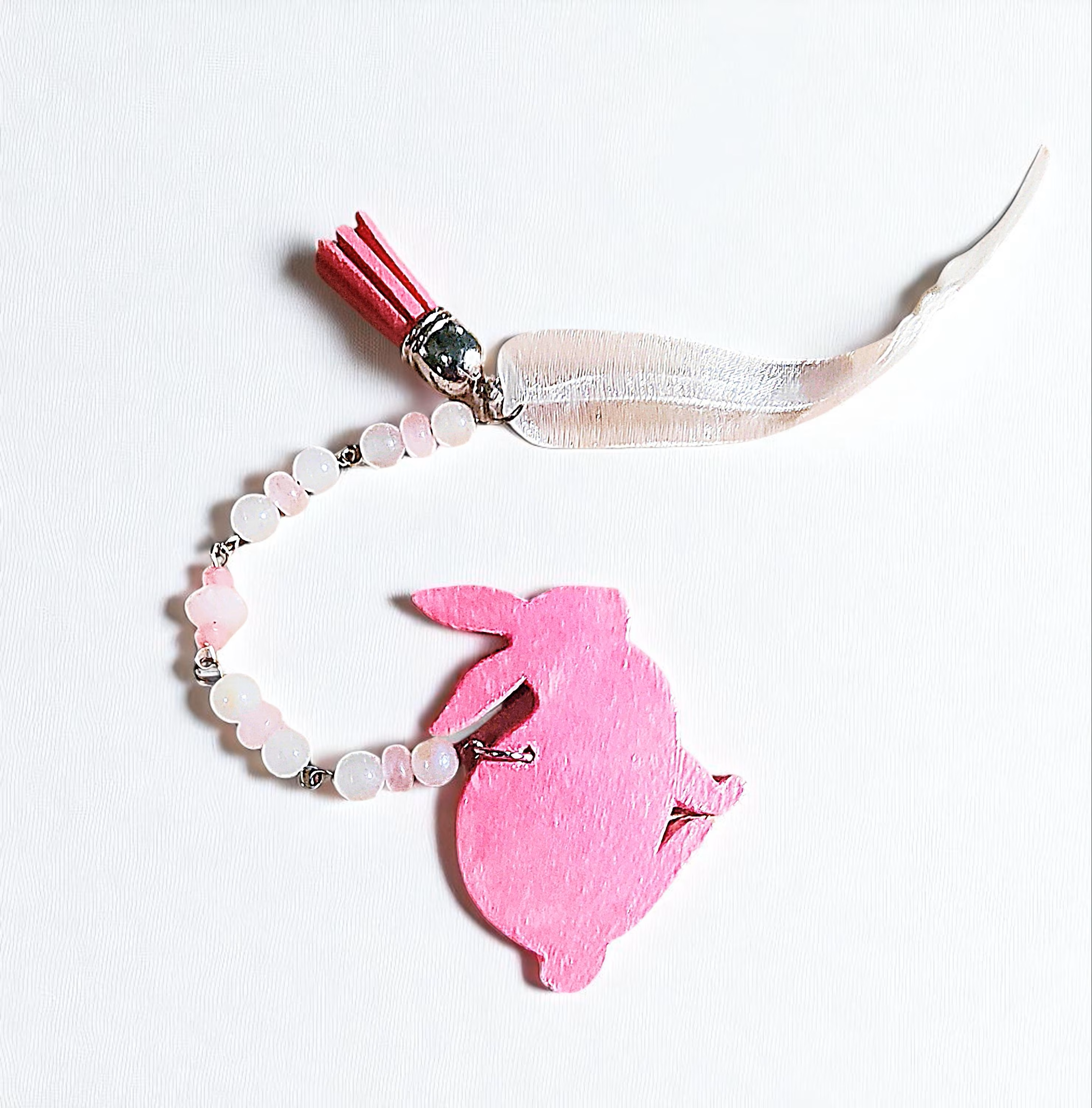 Handcrafted Pink Bunny Rabbit Beaded Accent Ornament