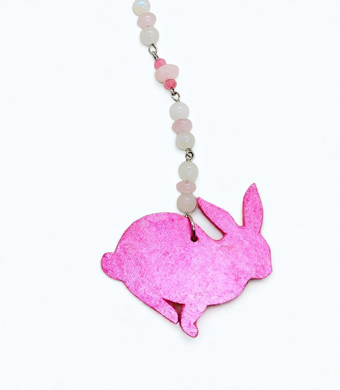 Handcrafted Pink Bunny Rabbit Beaded Accent Ornament