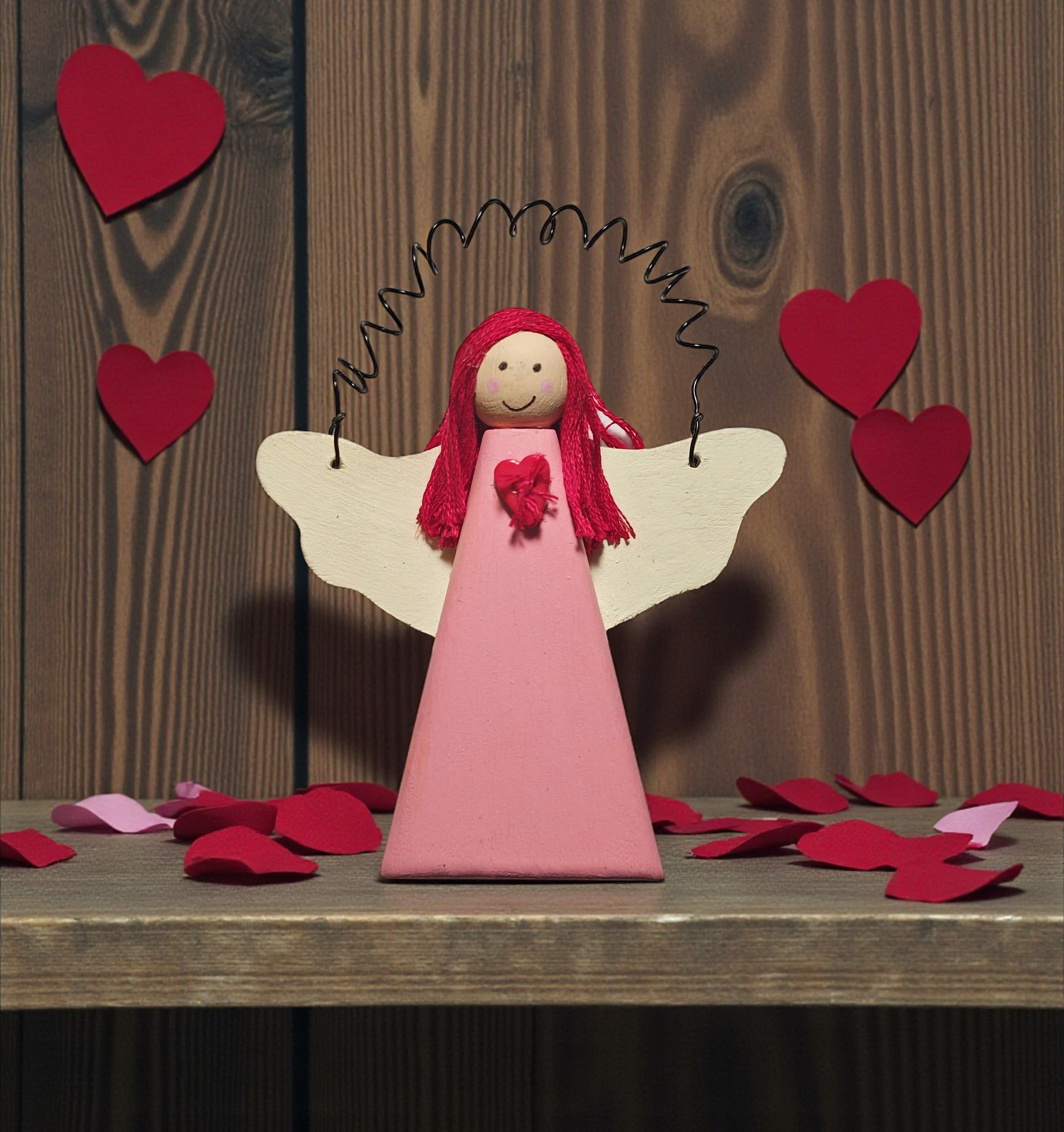 Pink Valentine Wooden Love Angel Ornament