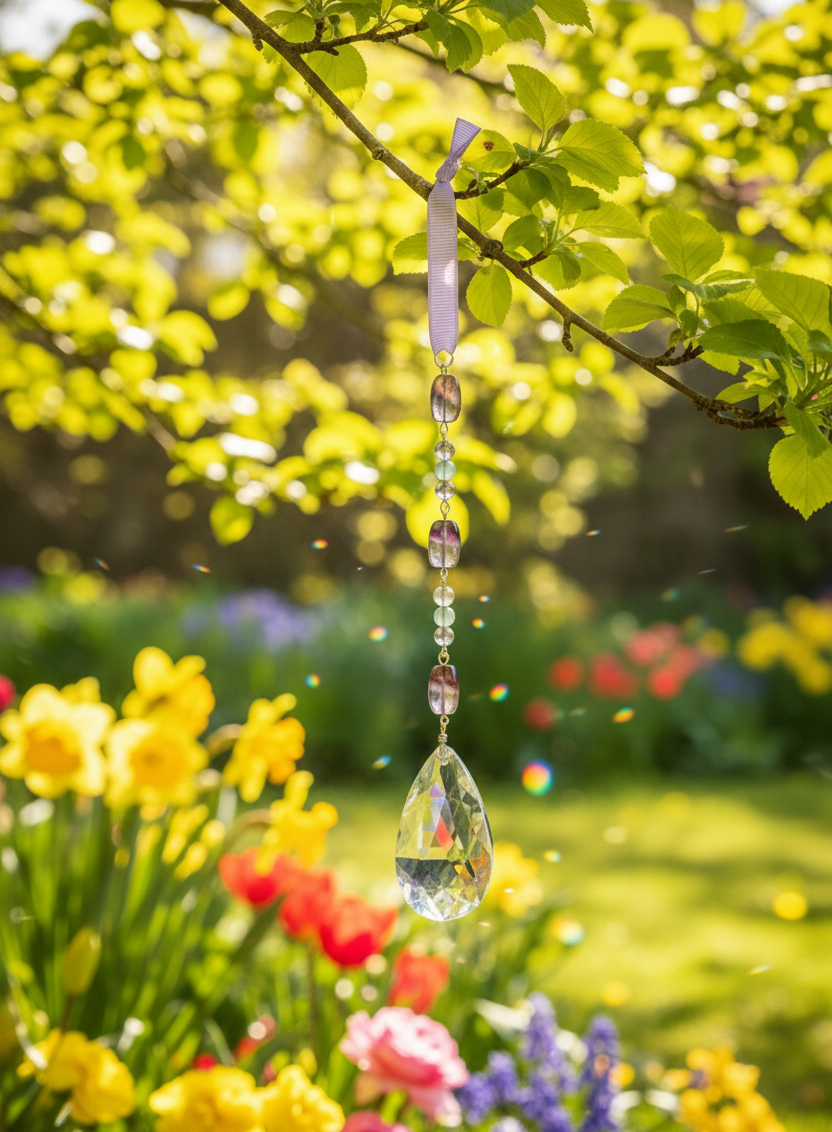 Glass Crystal and Fluorite Gemstone Beaded Suncatcher 