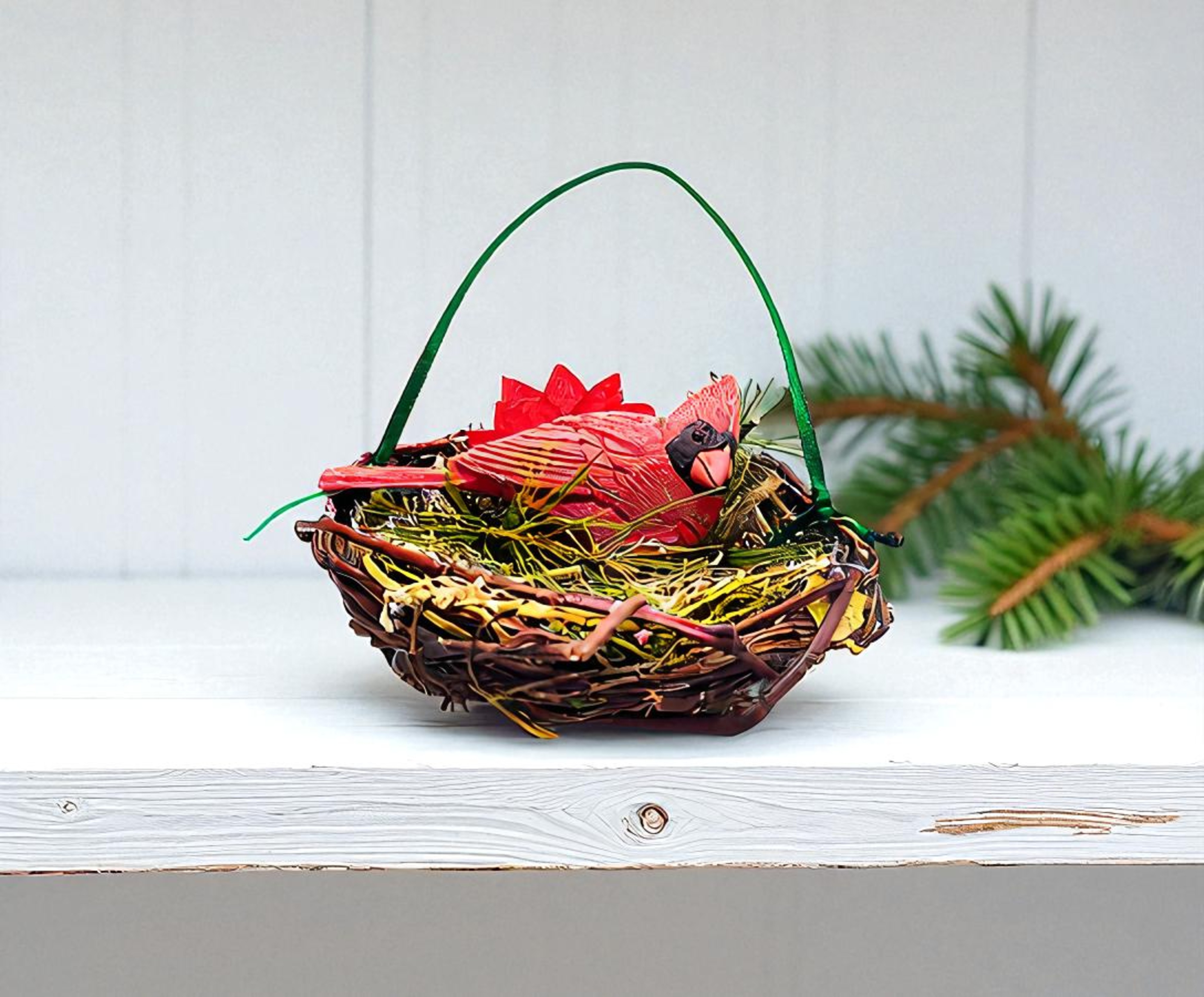 Handmade Cardinal Bird's Nest Christmas Ornament