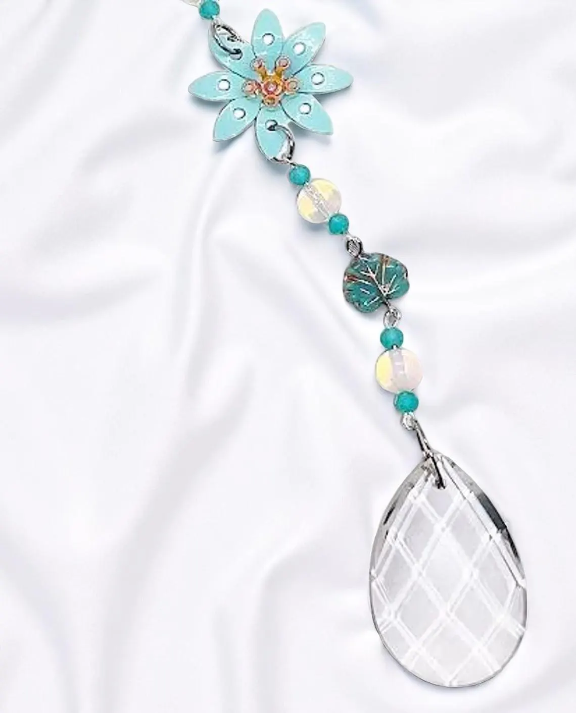 Turquoise Flower Suncatcher with Crystal Prism