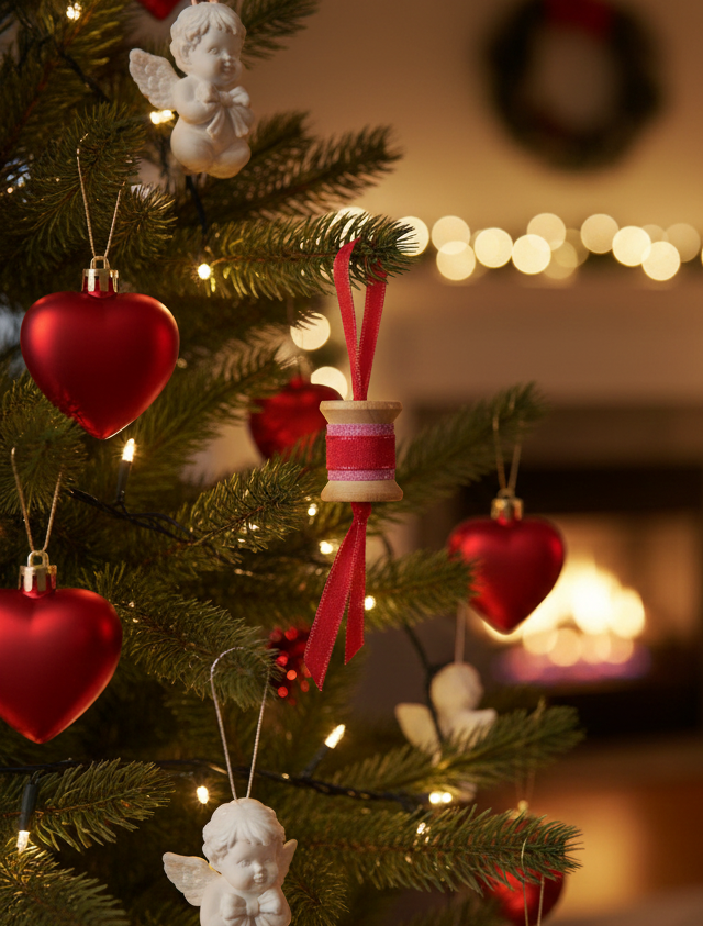 Rustic Wooden Pink Ribbon Spool Ornament 
