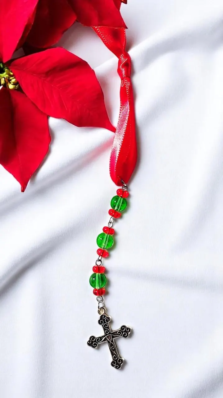 Beaded Christian Cross Holiday Icicle Ornament 