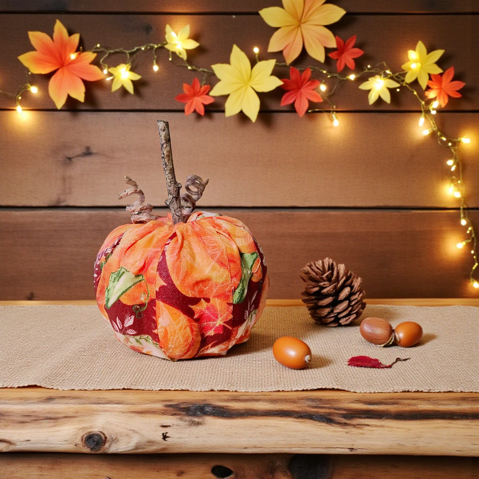 Small Rustic Harvest Fabric Pumpkin Decoration