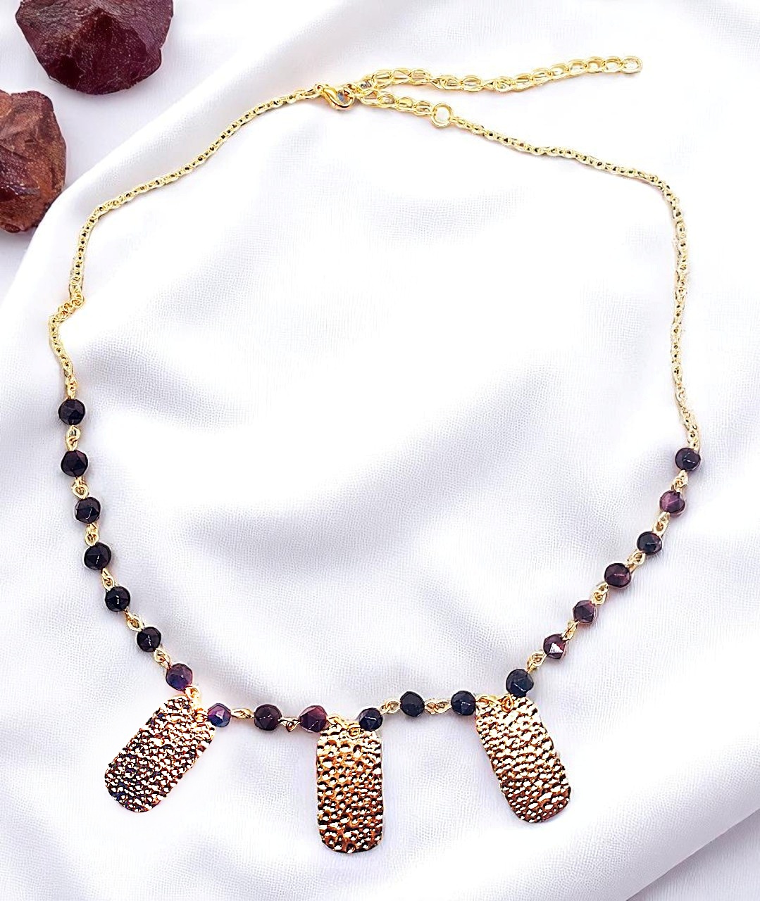 Gold Textured Charm & Garnet Gemstone Jewelry Set