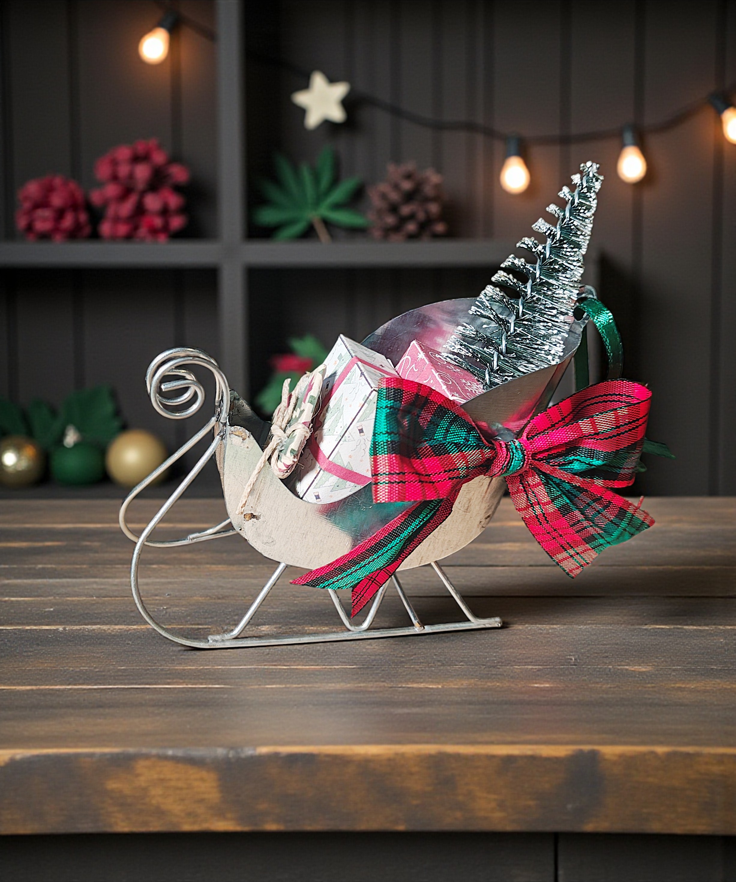 Mini Santa Sleigh Ornament with Gifts