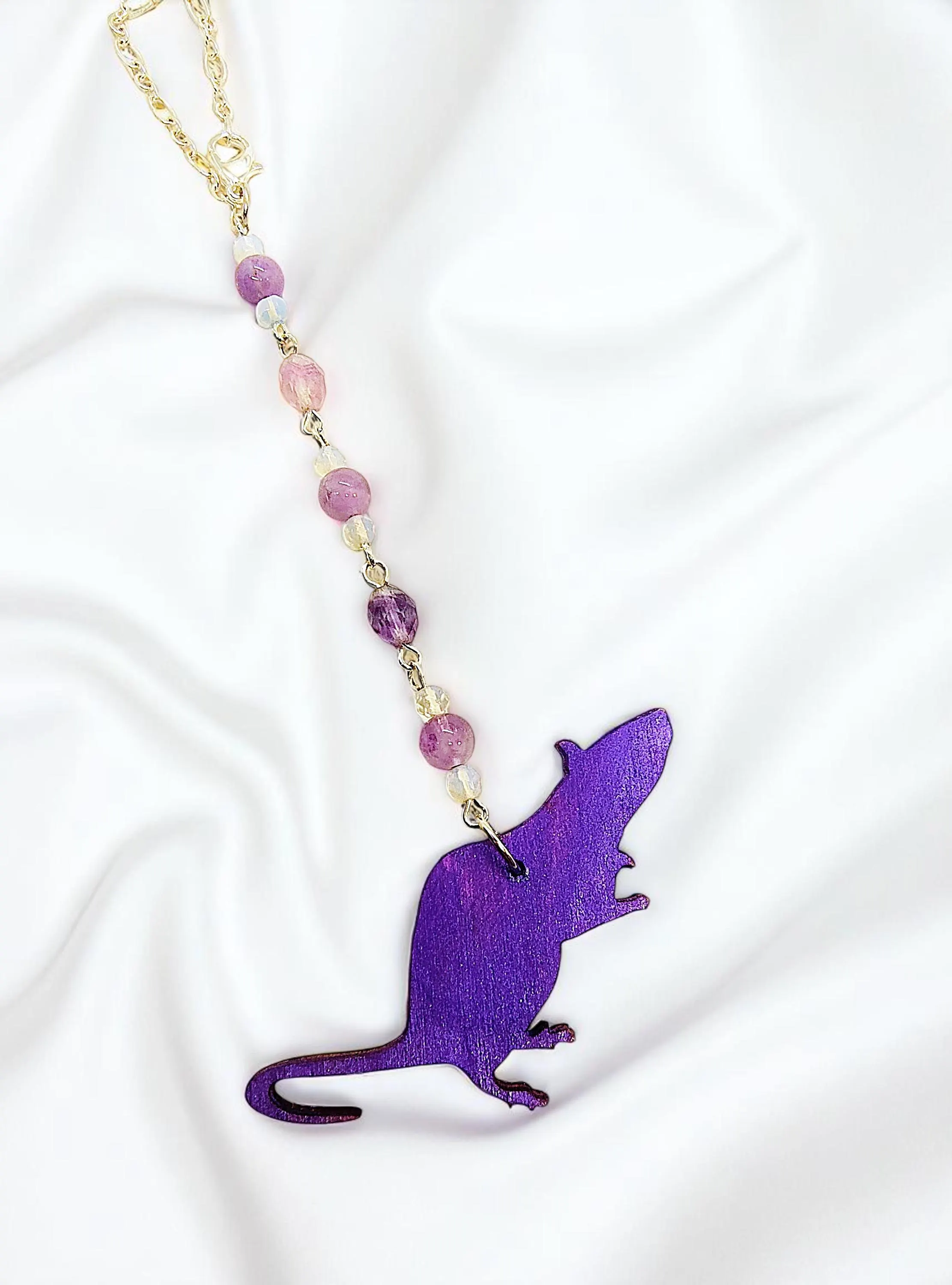 Amethyst, Fluorite & Opalite Gemstone Fancy Rat Rearview Mirror Car Charm