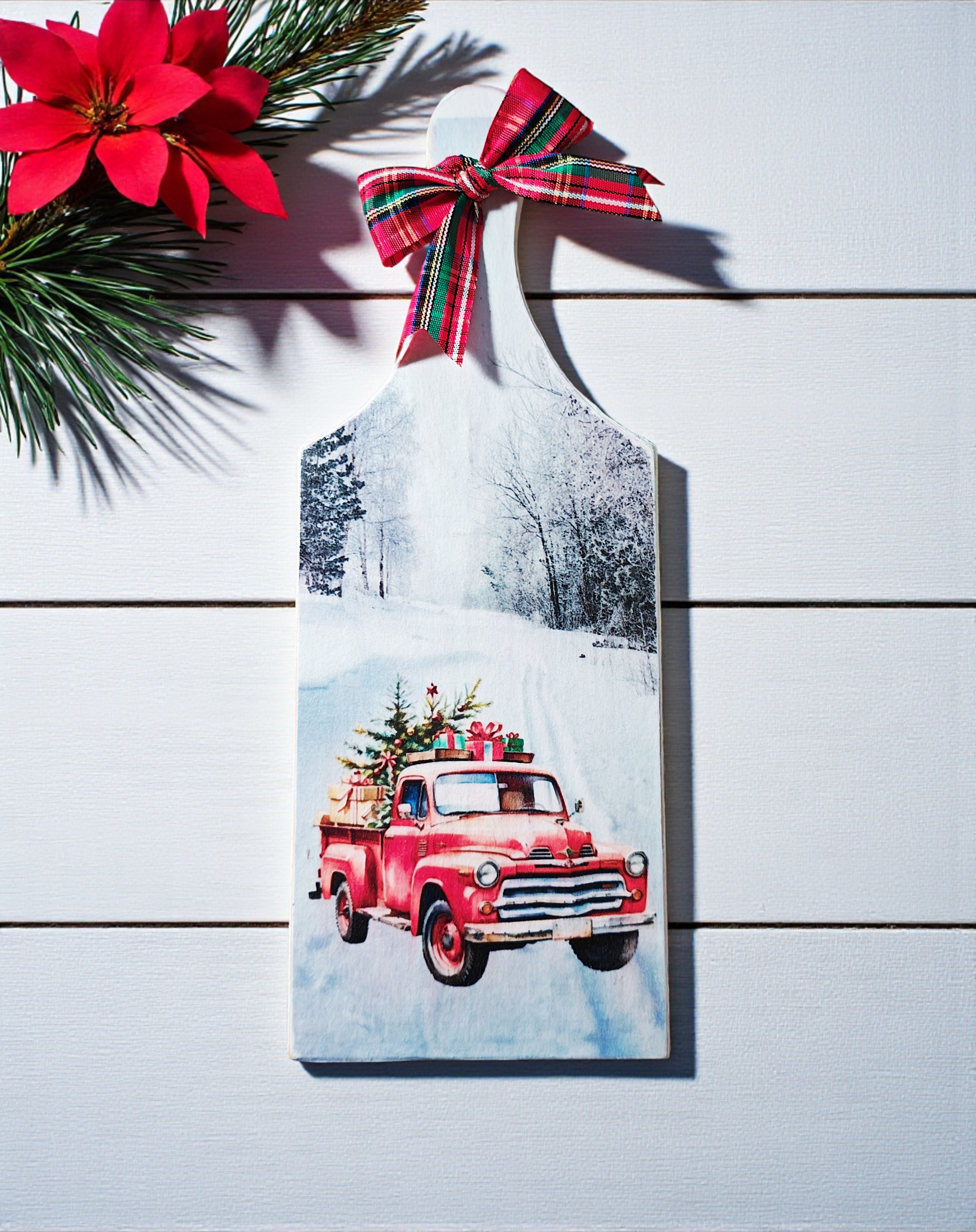 Small Wooden Christmas Truck Scene Cutting Board