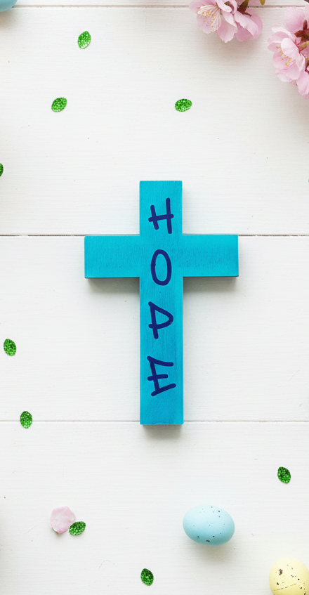 Wooden Faded Blue Hope Cross Magnet