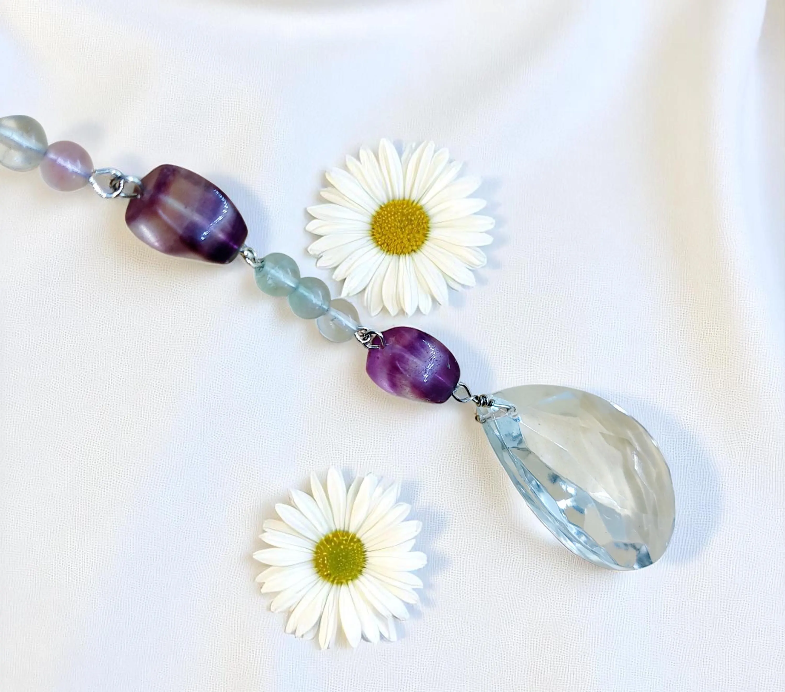 Upcycled Crystal and Fluorite Gemstone Sun Catcher 