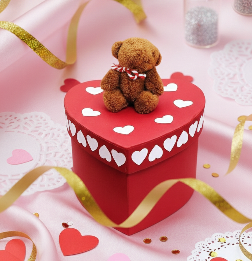 Hand Painted Heart Shaped Teddy Bear Trinket Box 