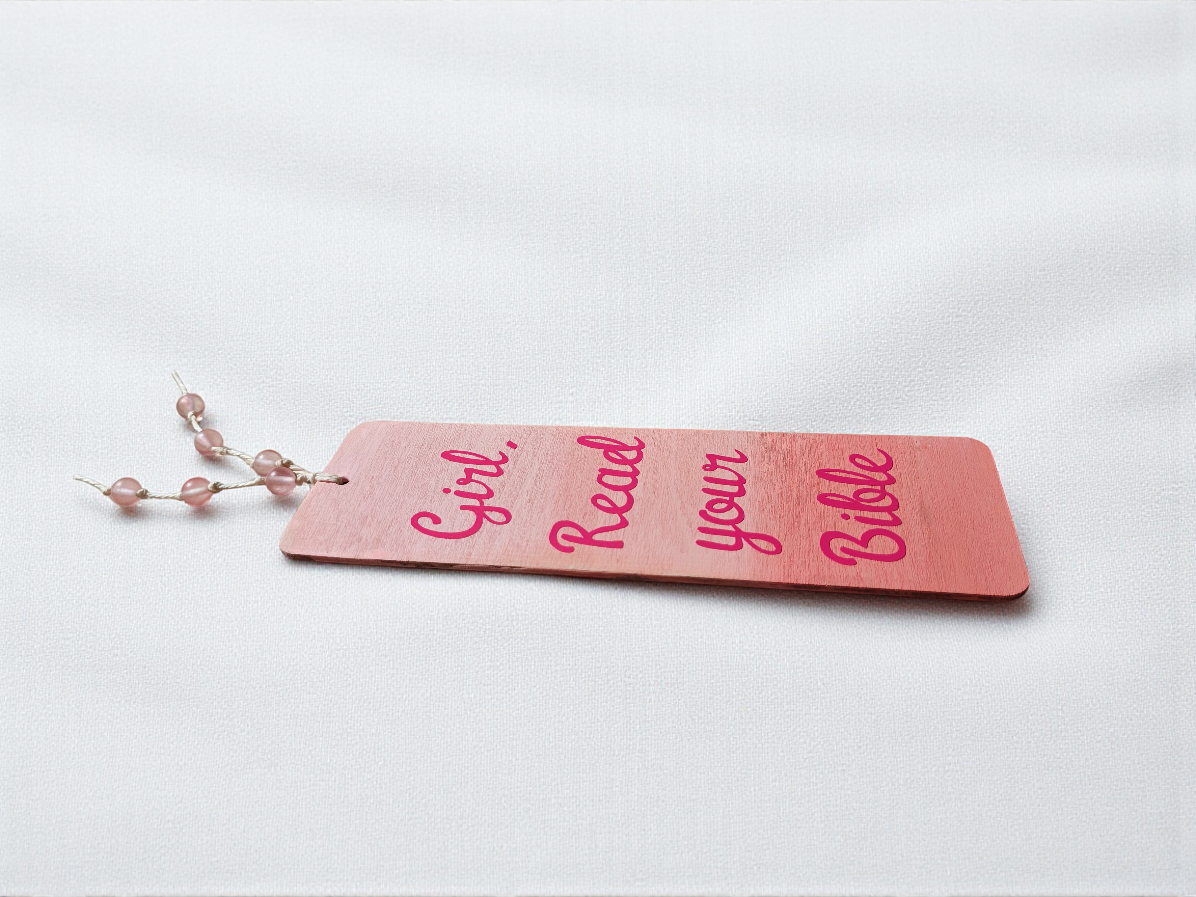 Handmade Wooden Girl, Read Your Bible Pink Bookmark