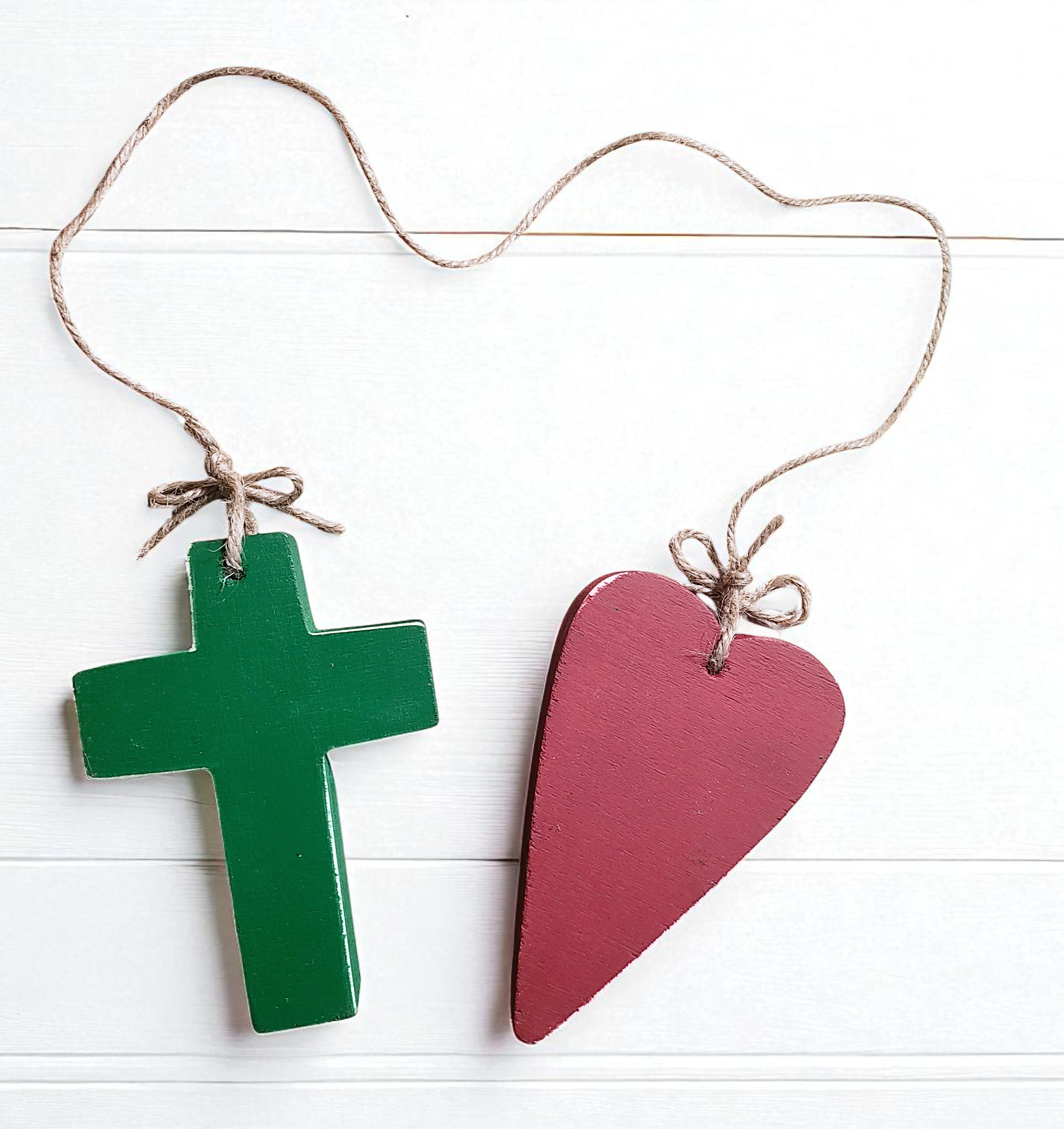 Wooden Faith Cross & Love Heart Decorative Ornament