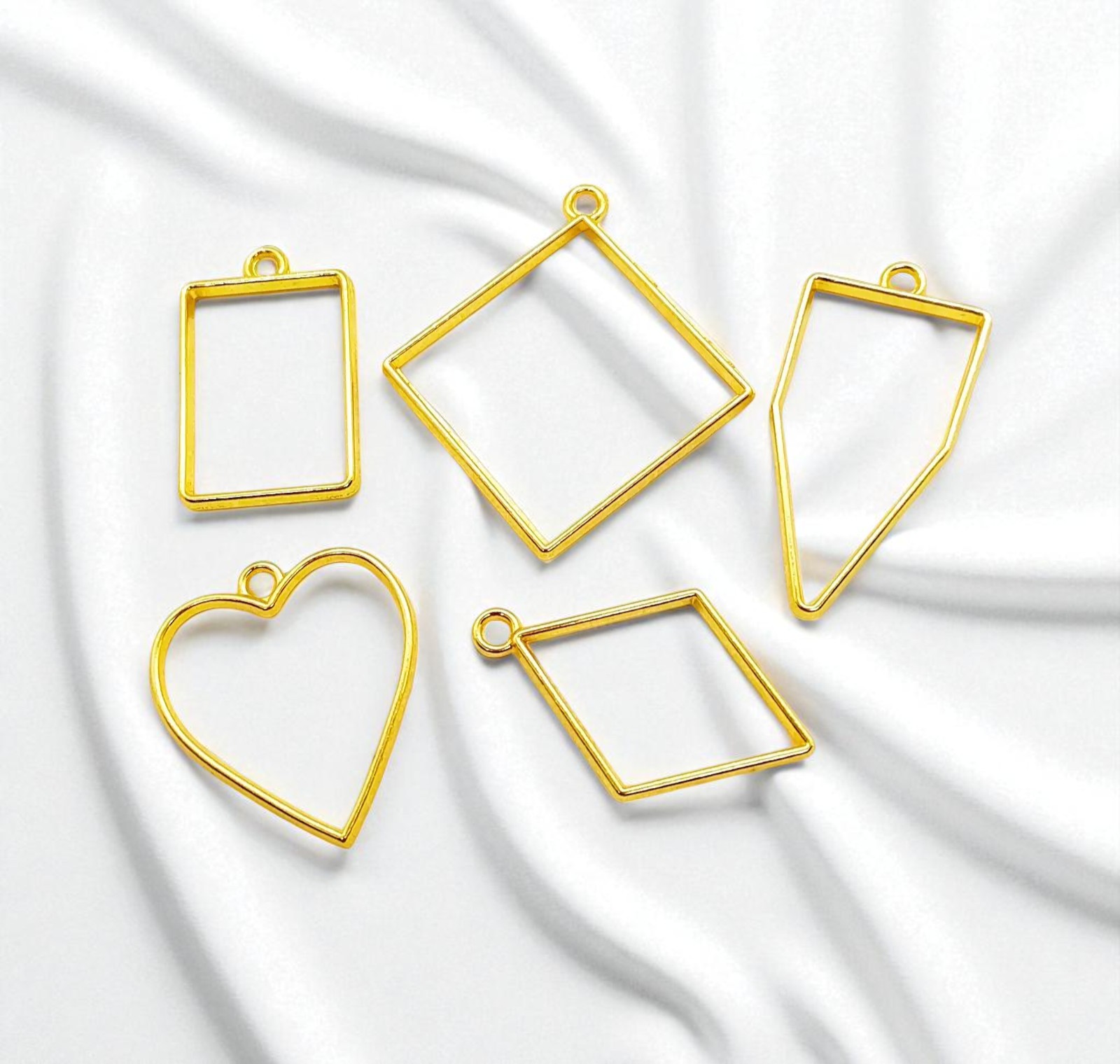 Gold Open Bezels for Resin, Hollow Blank Pendants, Blank Frame Charms, Resin Mold - 15 pieces