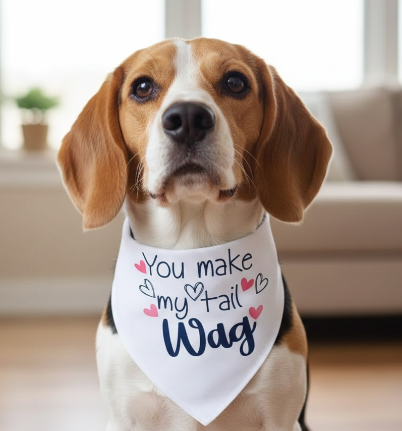 Medium White You Make My Tail Wag Dog Bandana `