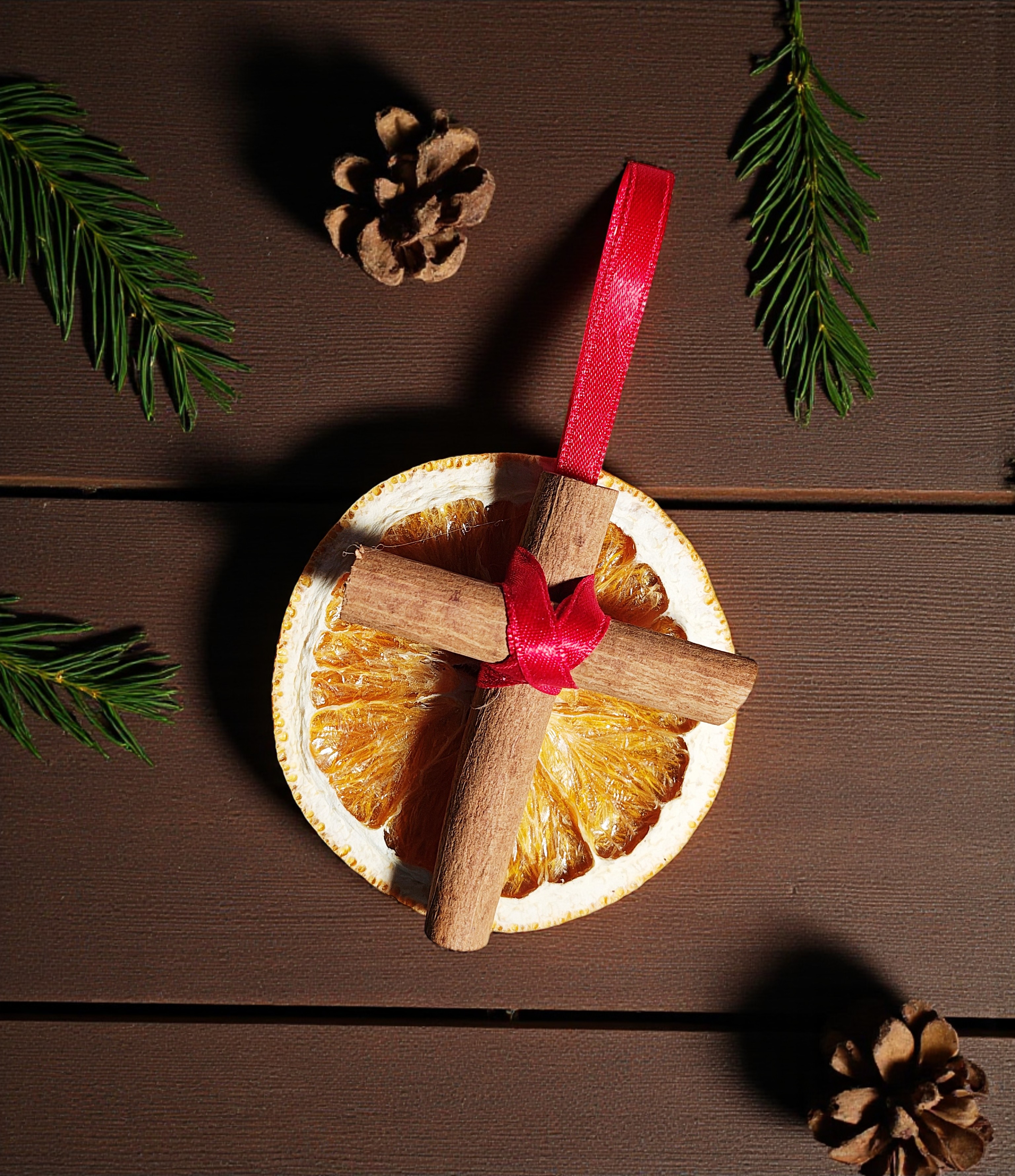 Natural Orange & Cinnamon Cross Christmas Tree Ornament