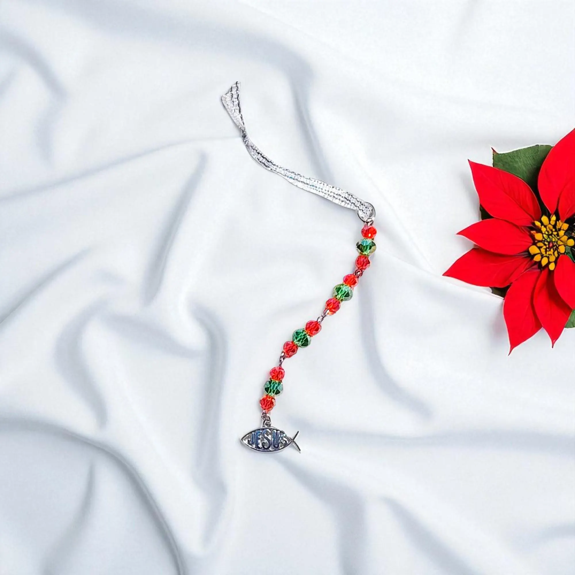 Christian Jesus Fish Beaded Holiday Icicle Ornament 
