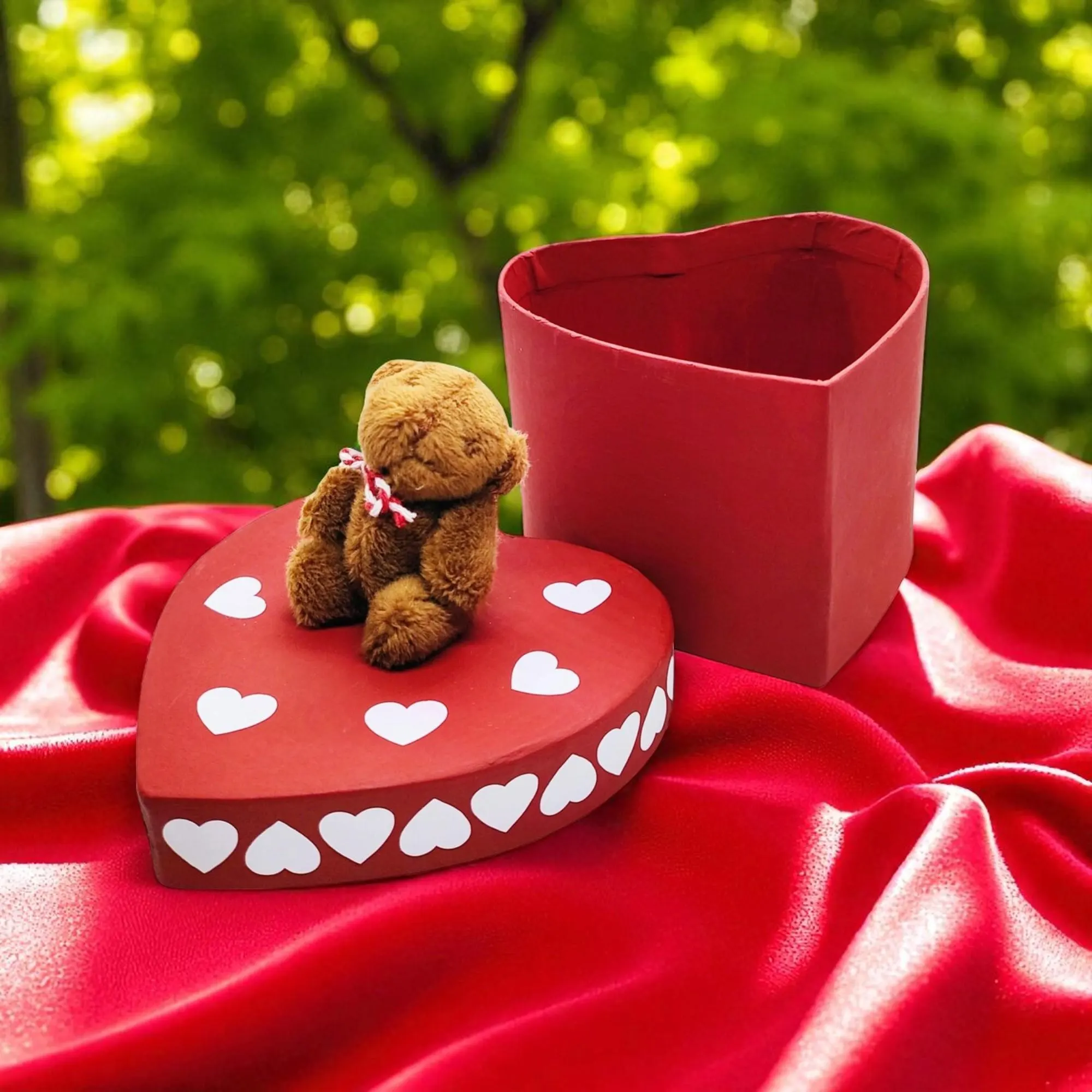 Hand Painted Heart Shaped Teddy Bear Trinket Box 