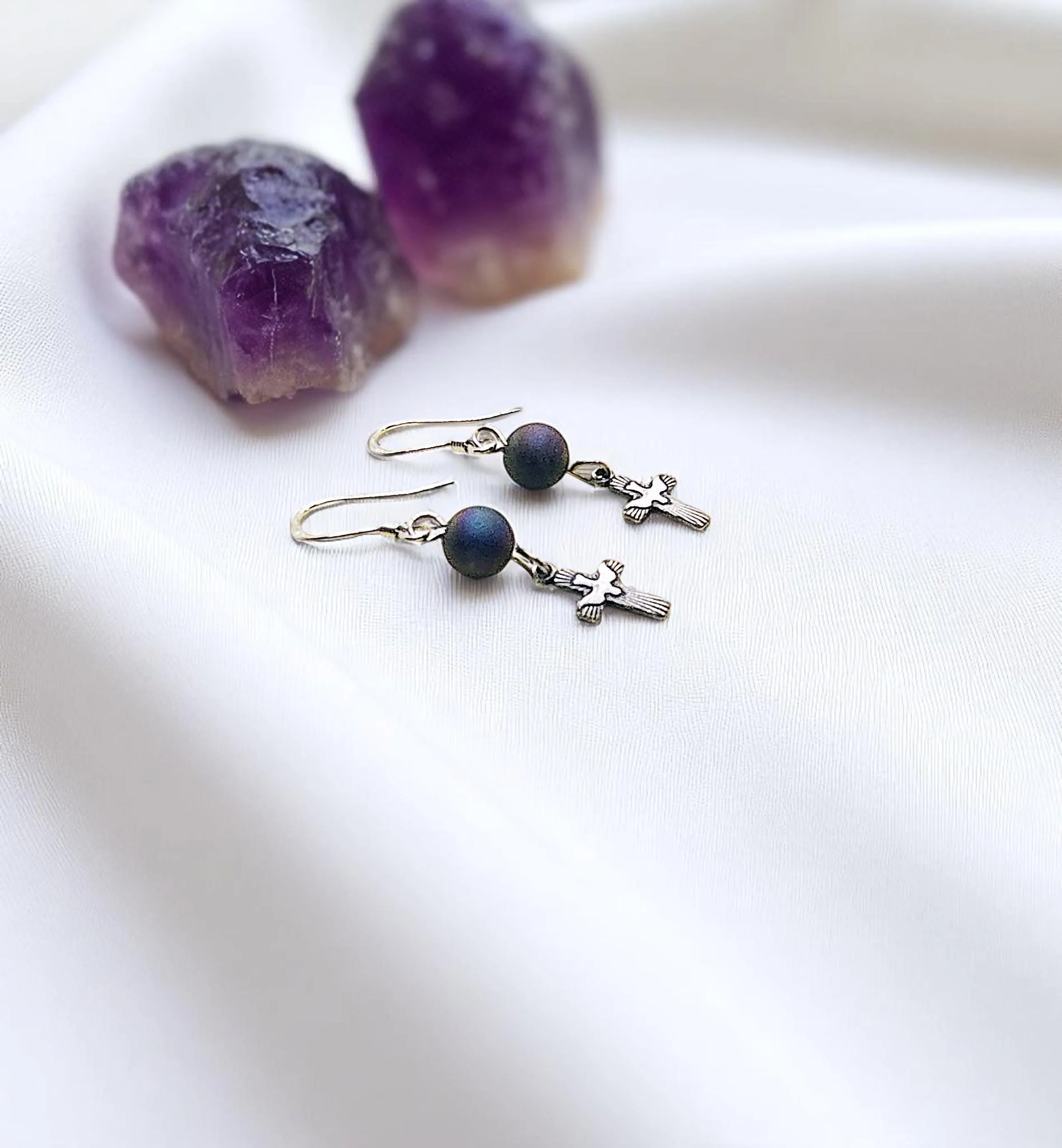 Sterling Silver Dainty Cross Earrings