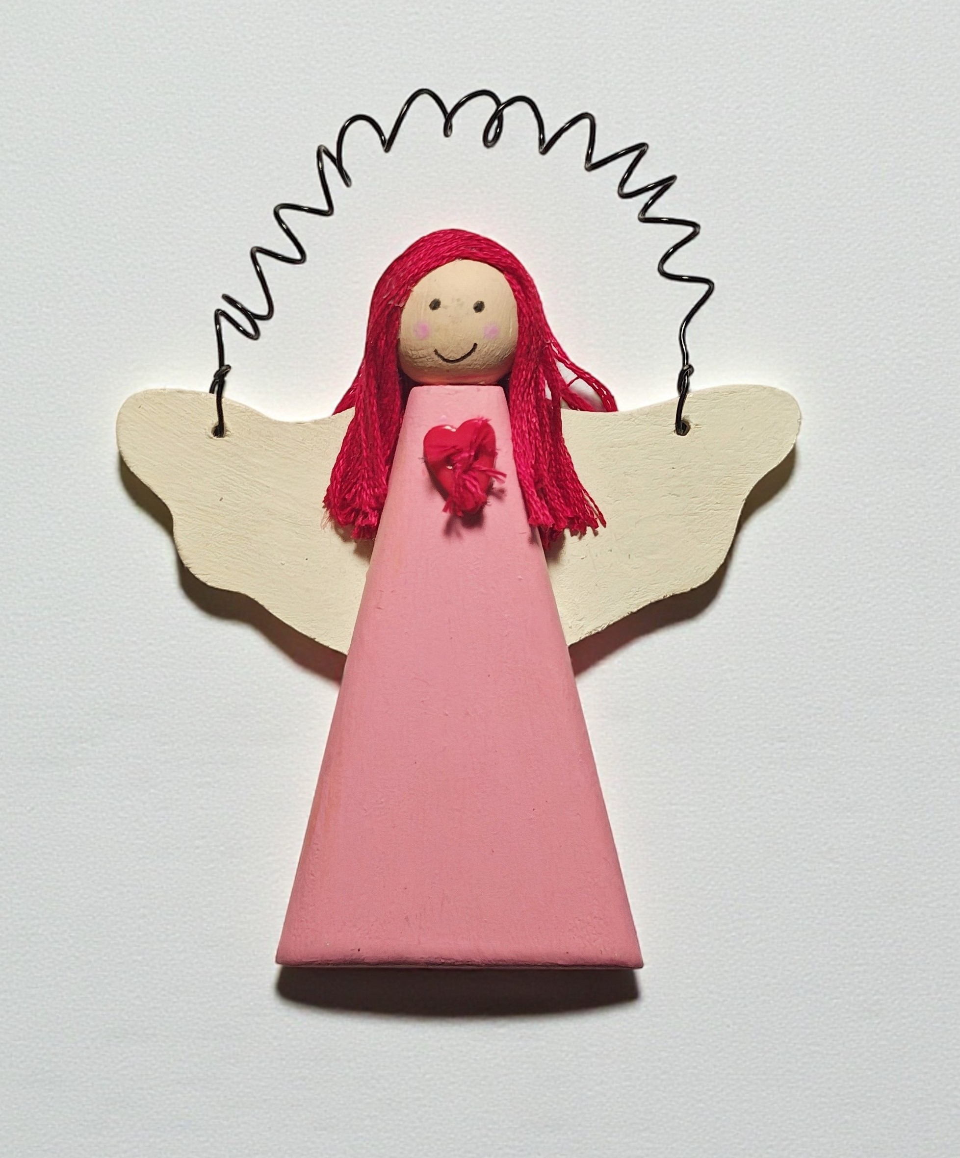 Pink Valentine Wooden Love Angel Ornament