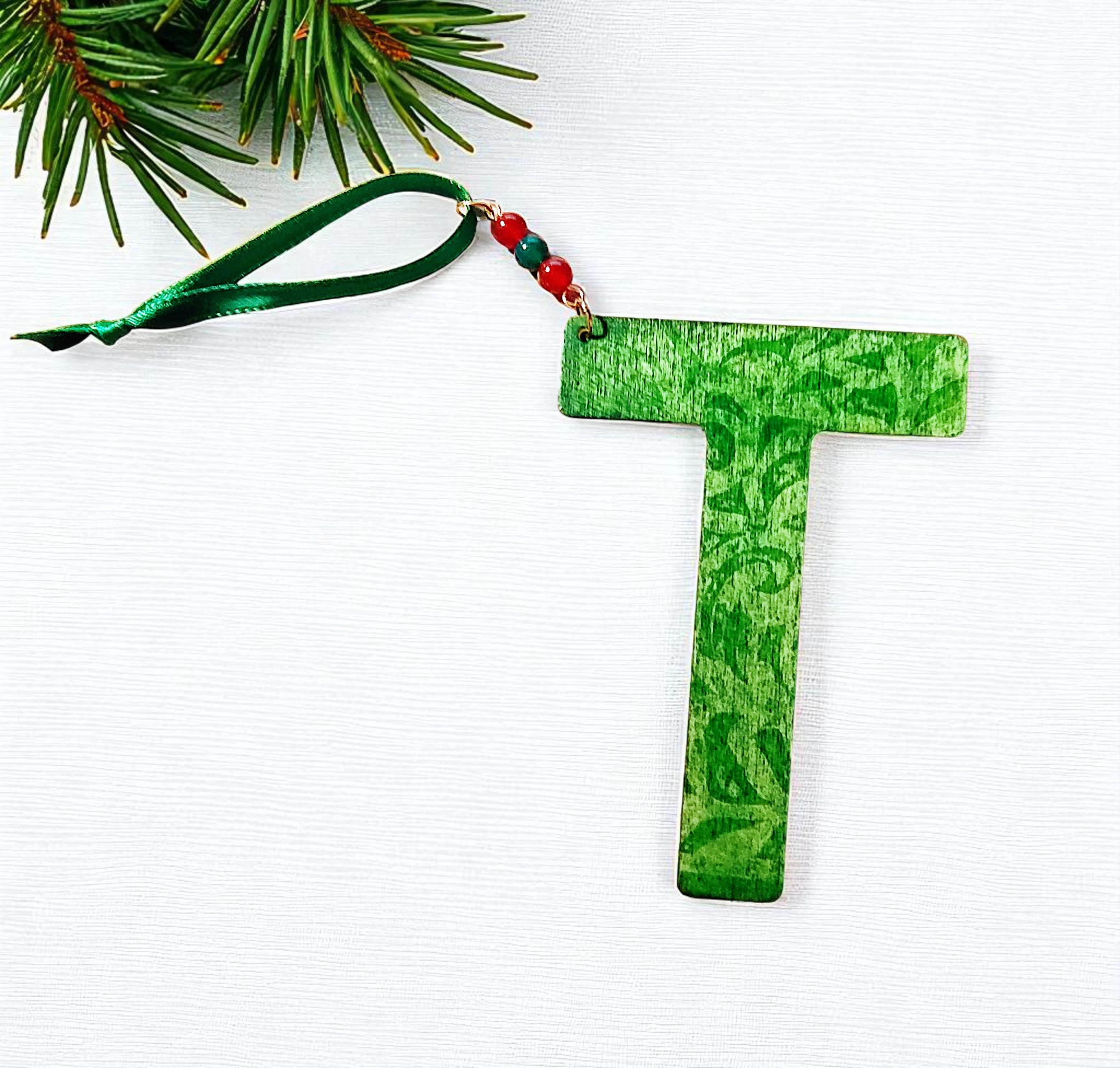 Personalized Wooden Letter Initial T Ornament