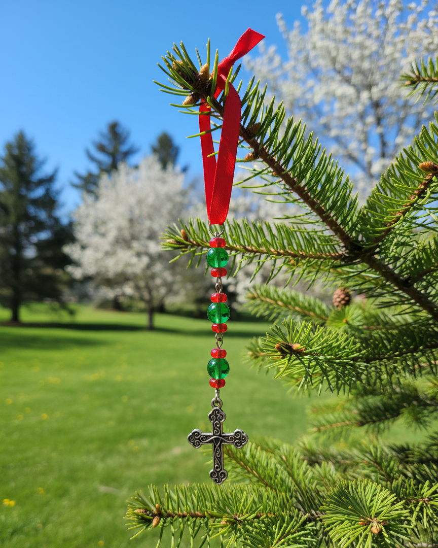 Beaded Christian Cross Holiday Icicle Ornament 