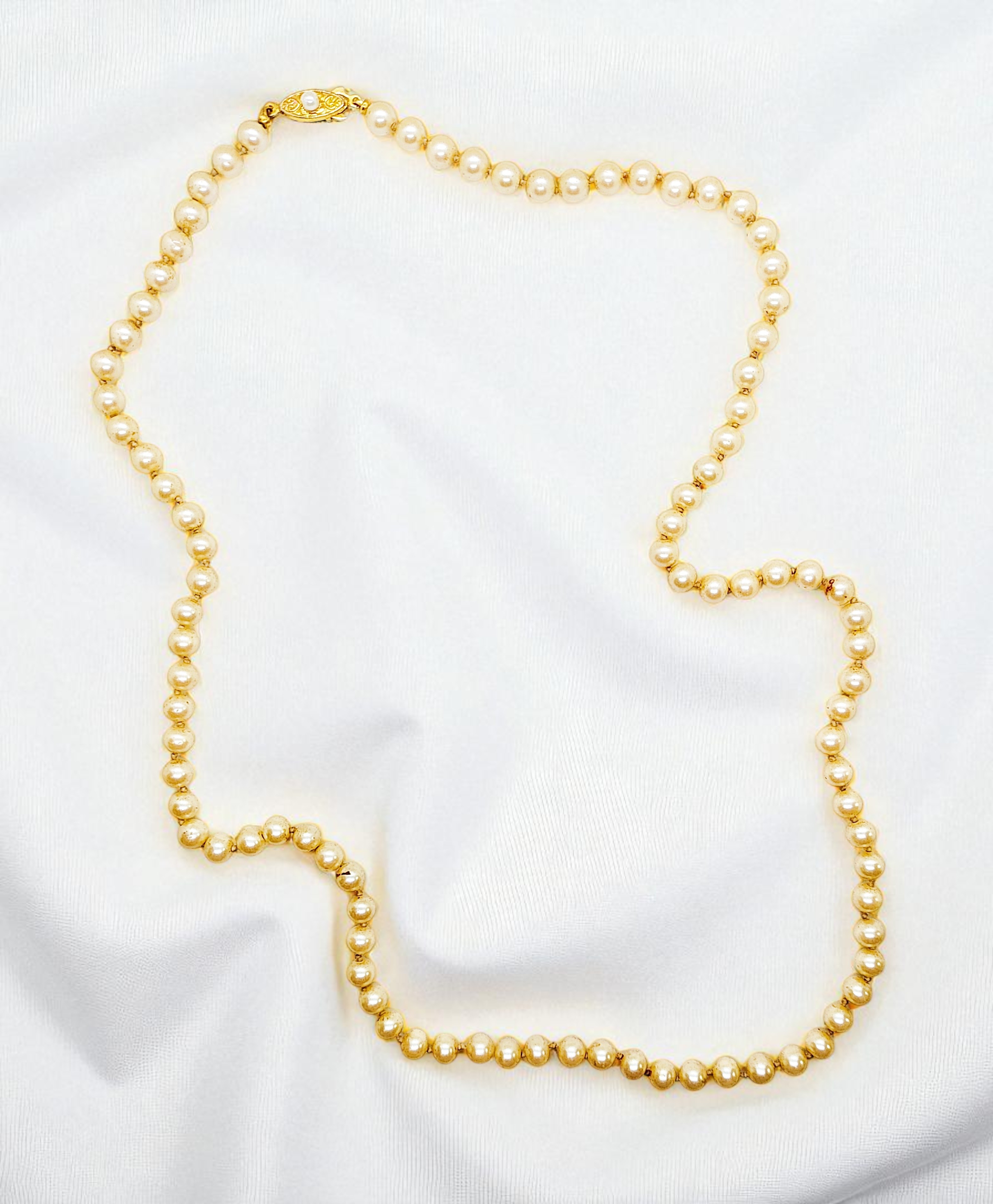 Ivory White Glass Pearl Necklace - 25 Inches 