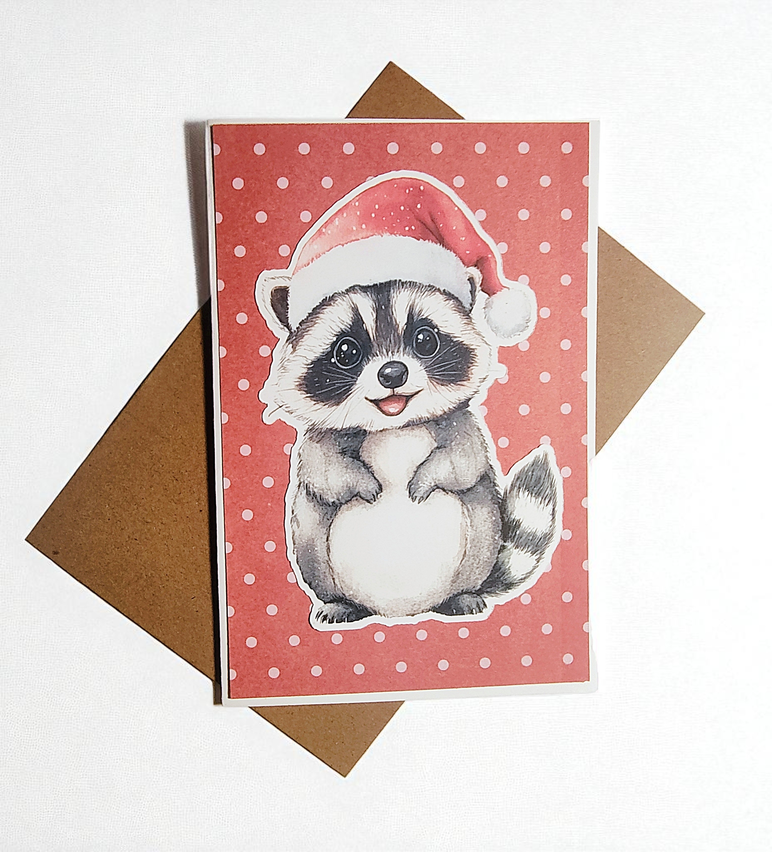 Whimsical Raccoon Christmas Greeting Card