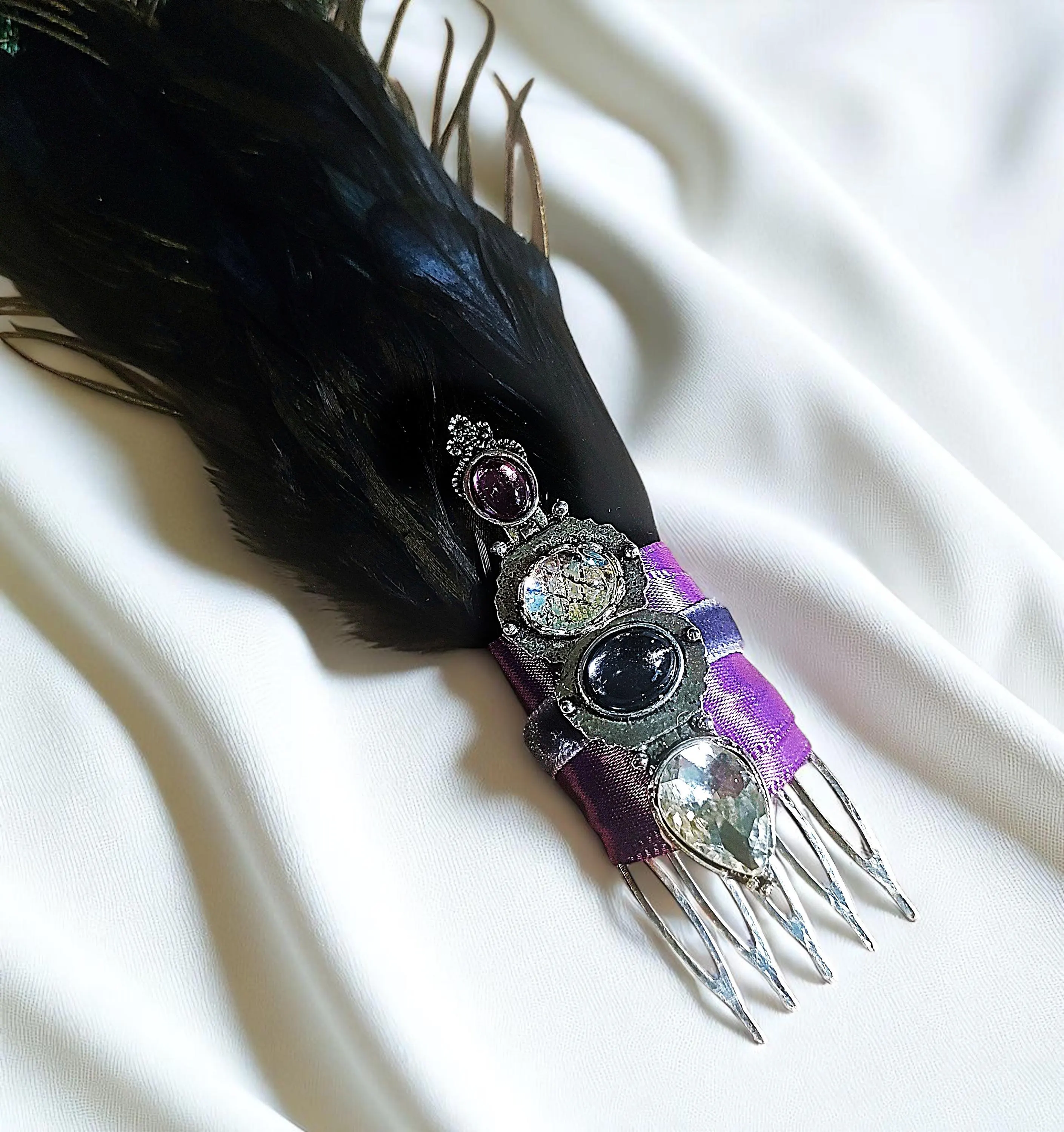 Handmade Peacock Feather Hair Comb