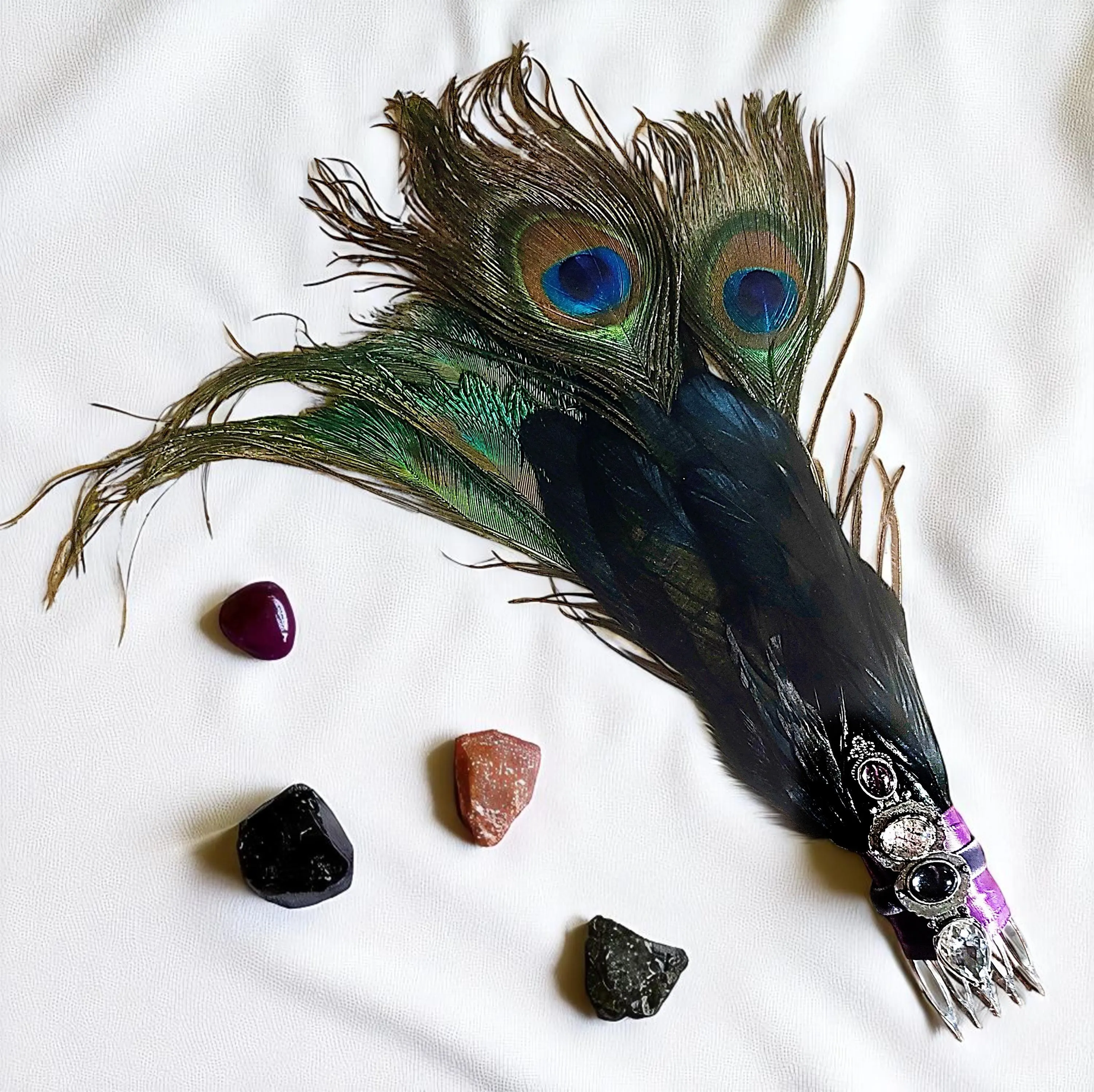 Handmade Peacock Feather Hair Comb
