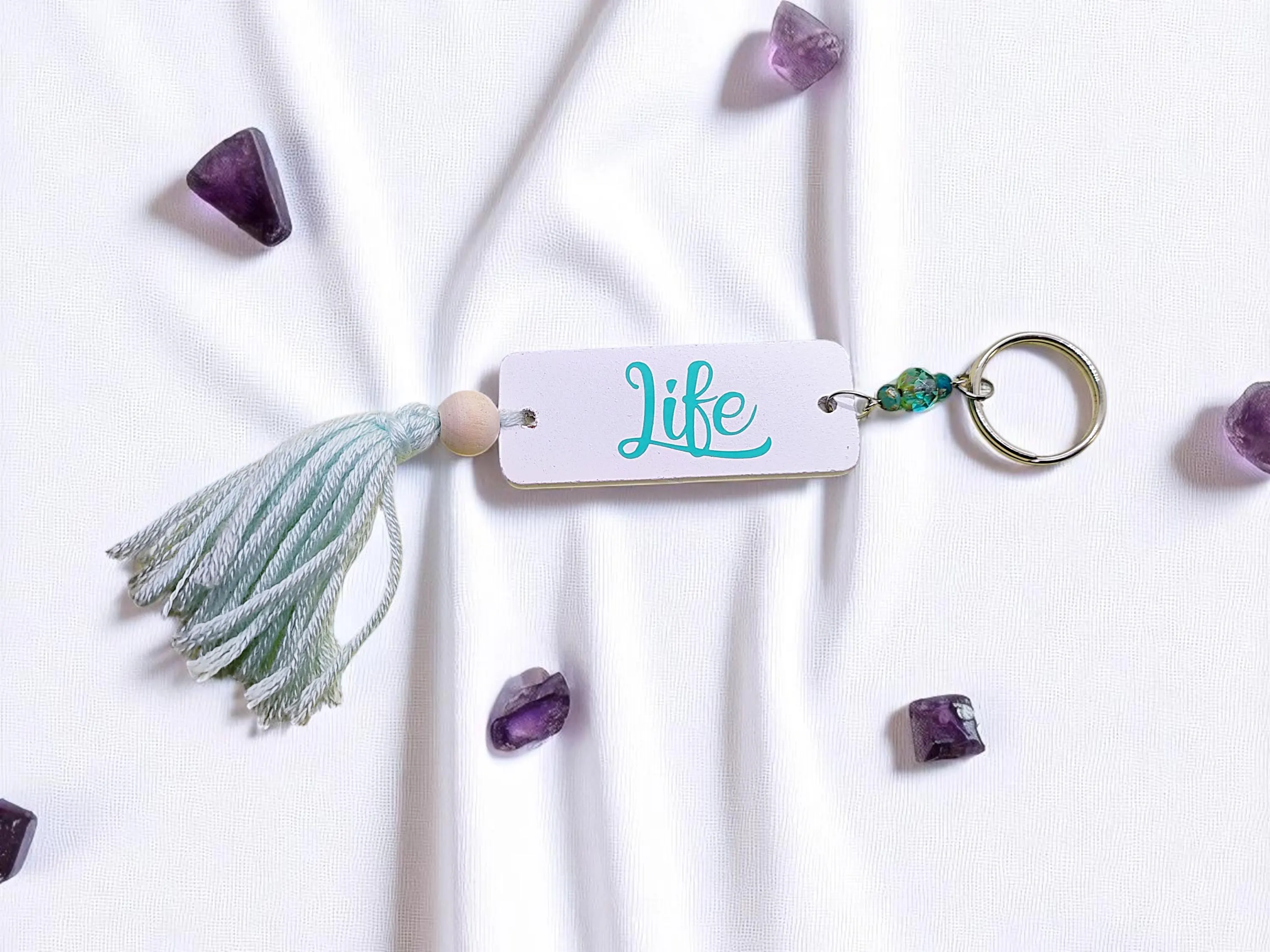 Boho Life Beaded Gemstone Tassel Key Ring 