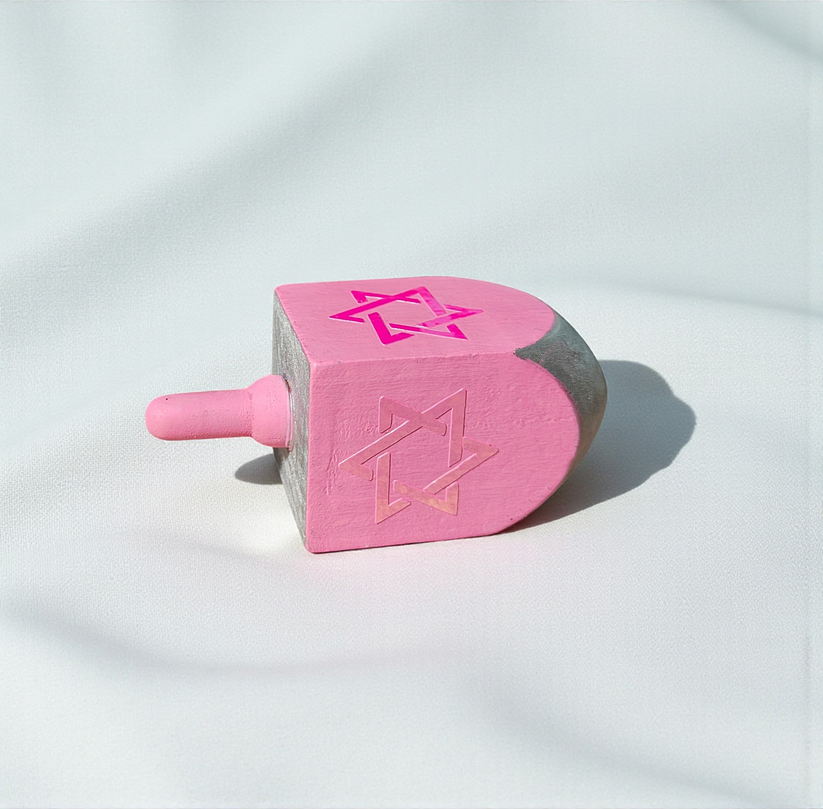 Large Hand Painted Wooden Pink Hanukkah Dreidel Decoration