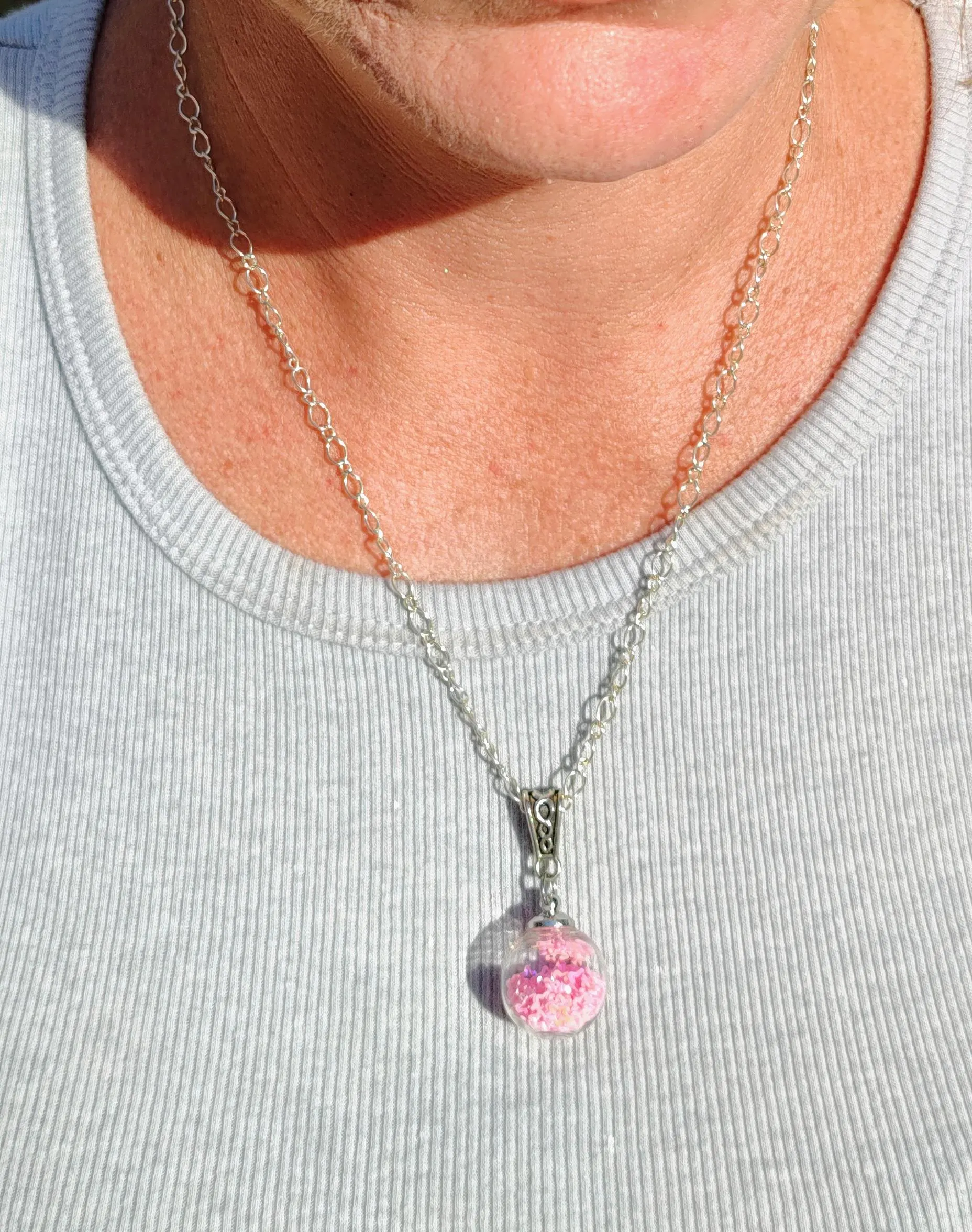 Fairy Dust Glass Globe Pendant on Silver Plated Chain 
