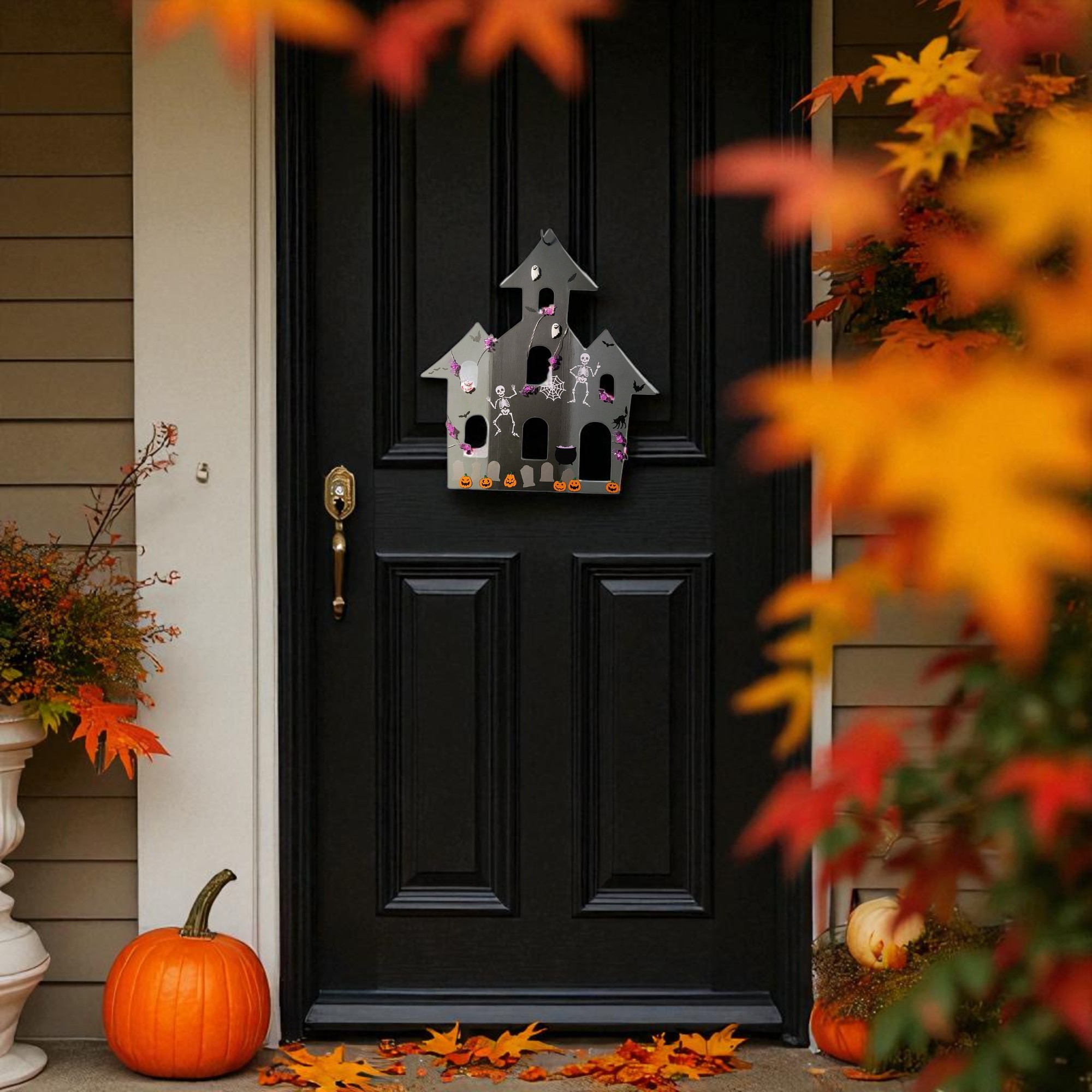 Lighted Haunted House Door Hanger