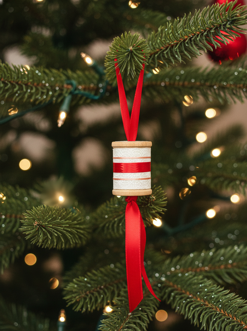 Wooden Decorative Pink & Red Spool Ornament 