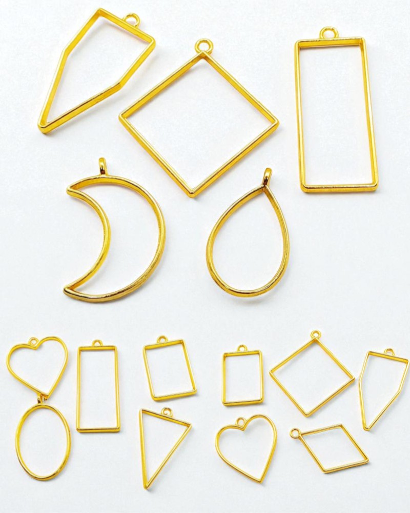 Gold Open Bezels for Resin, Hollow Blank Pendants, Blank Frame Charms, Resin Mold - 15 pieces