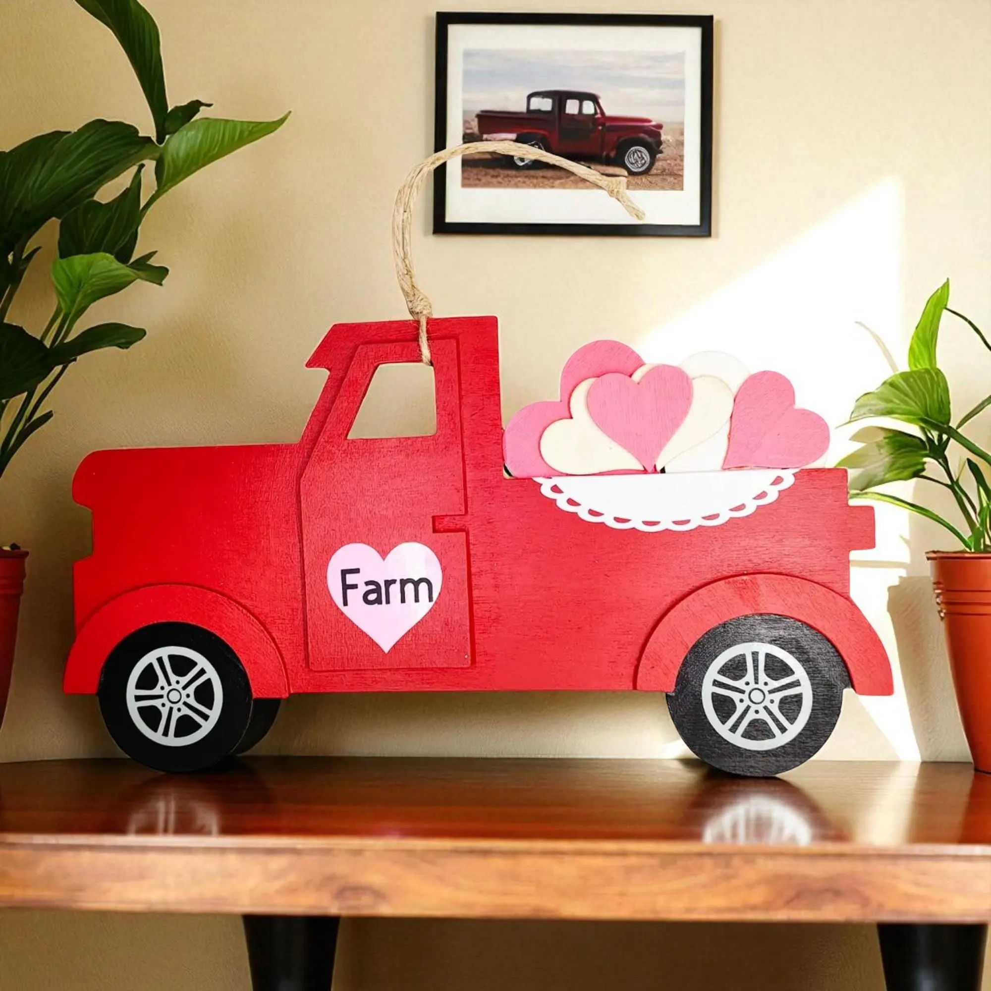 Handmade Wooden Heart Farm Truck Door Hanging Sign 