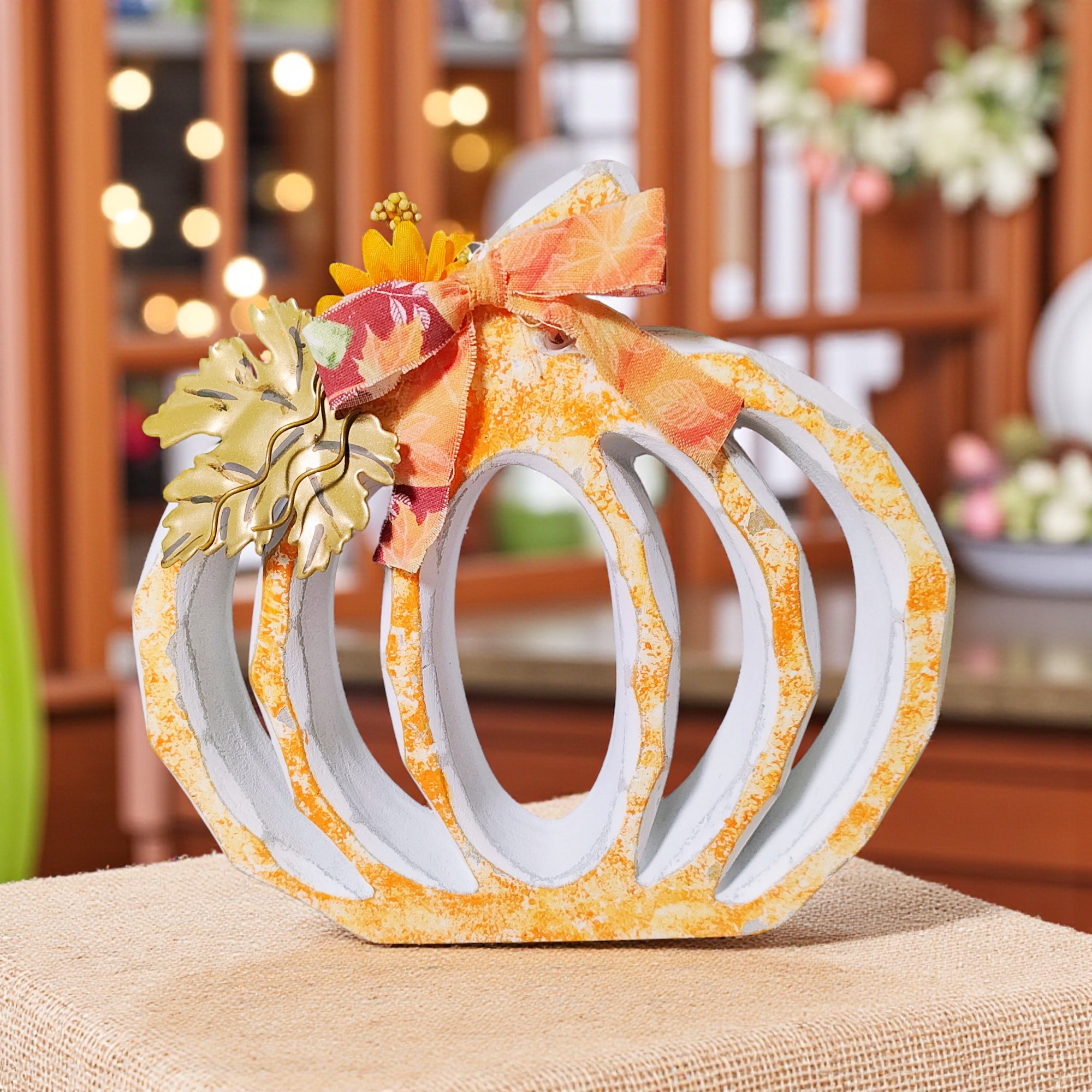 Harvest Orange Wood Pumpkin Decoration
