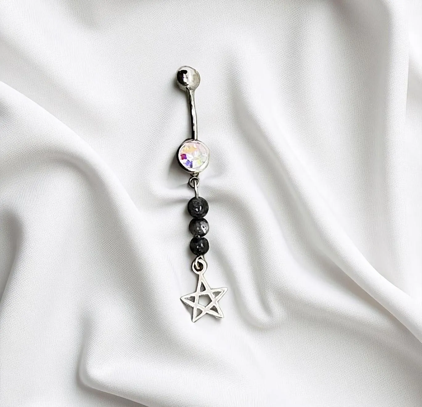 Sterling Silver Star & Labradorite Gemstone Belly Ring Jewelry - 14 G