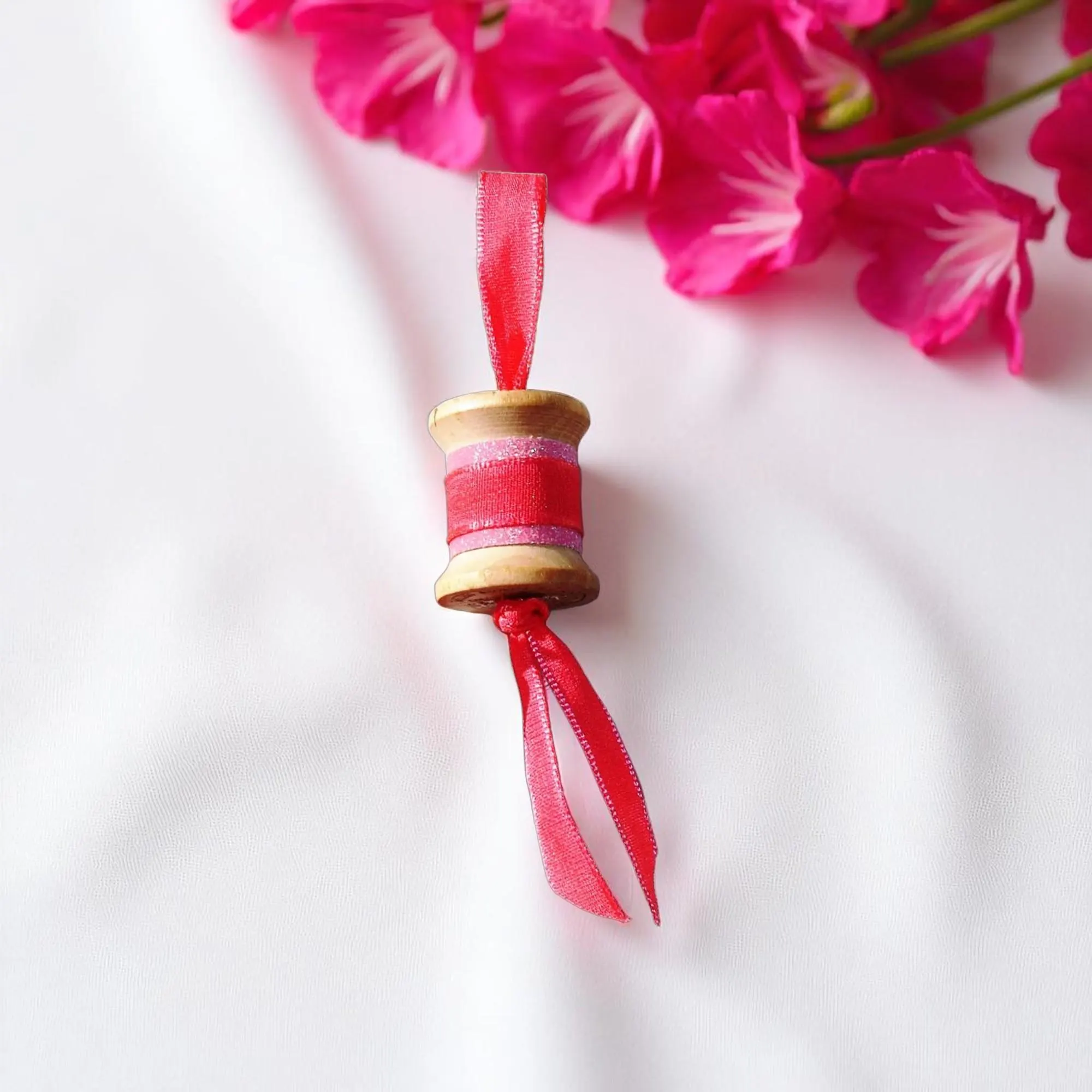 Wooden Decorative Pink Spool Ornament 