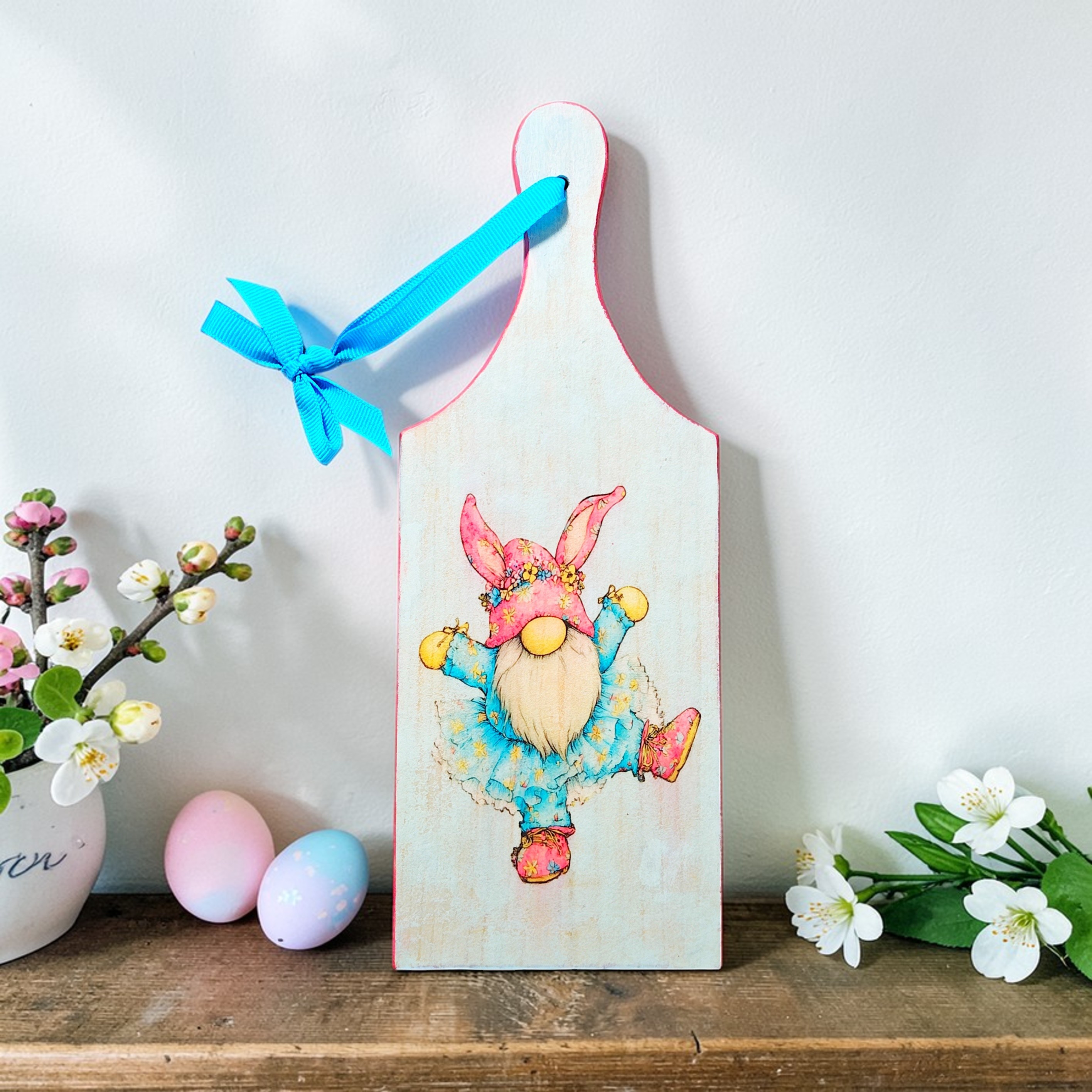 Cute Wood Easter Garden Gnome Cutting Board Sign