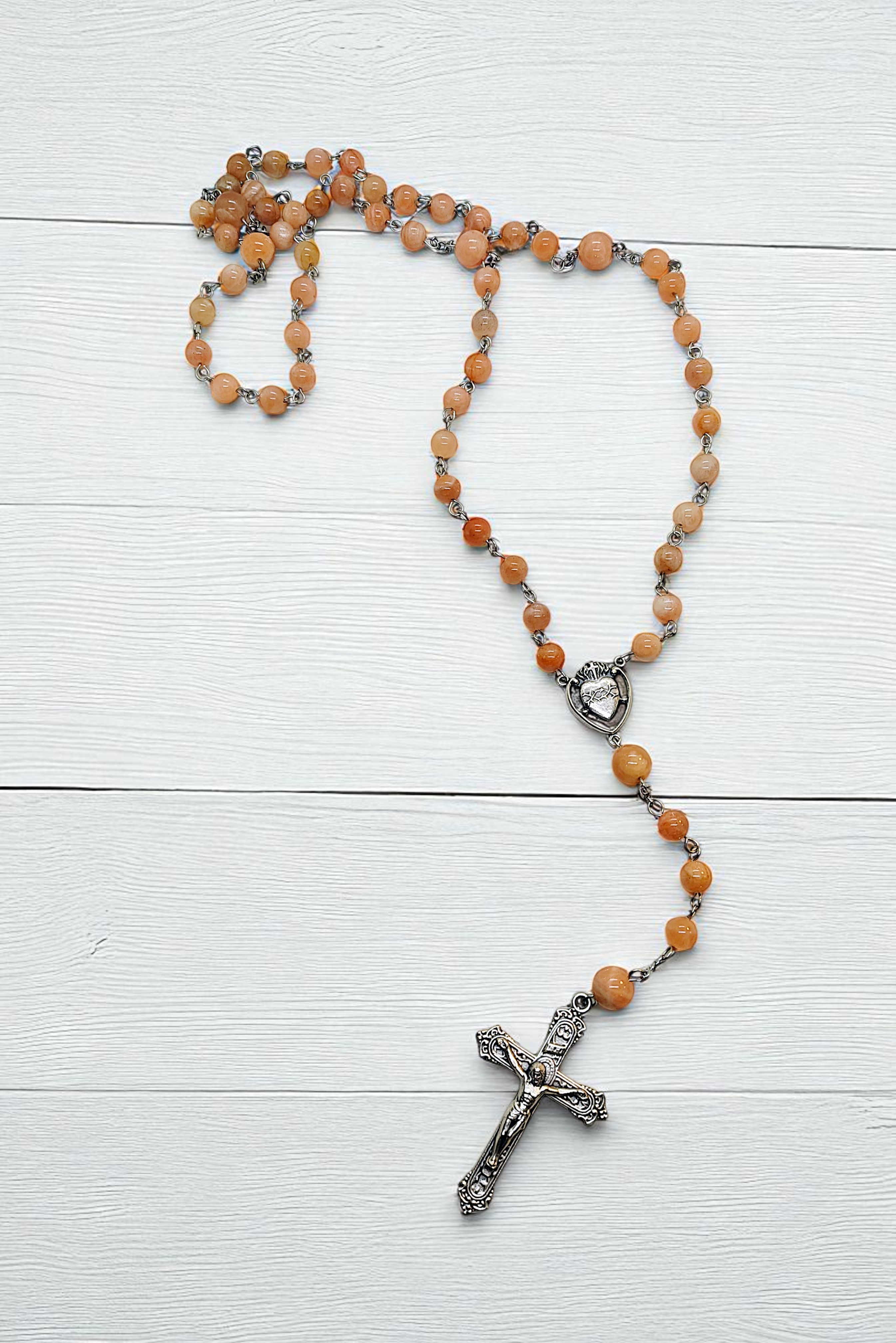Sunstone Gemstone Rosary Beads Necklace