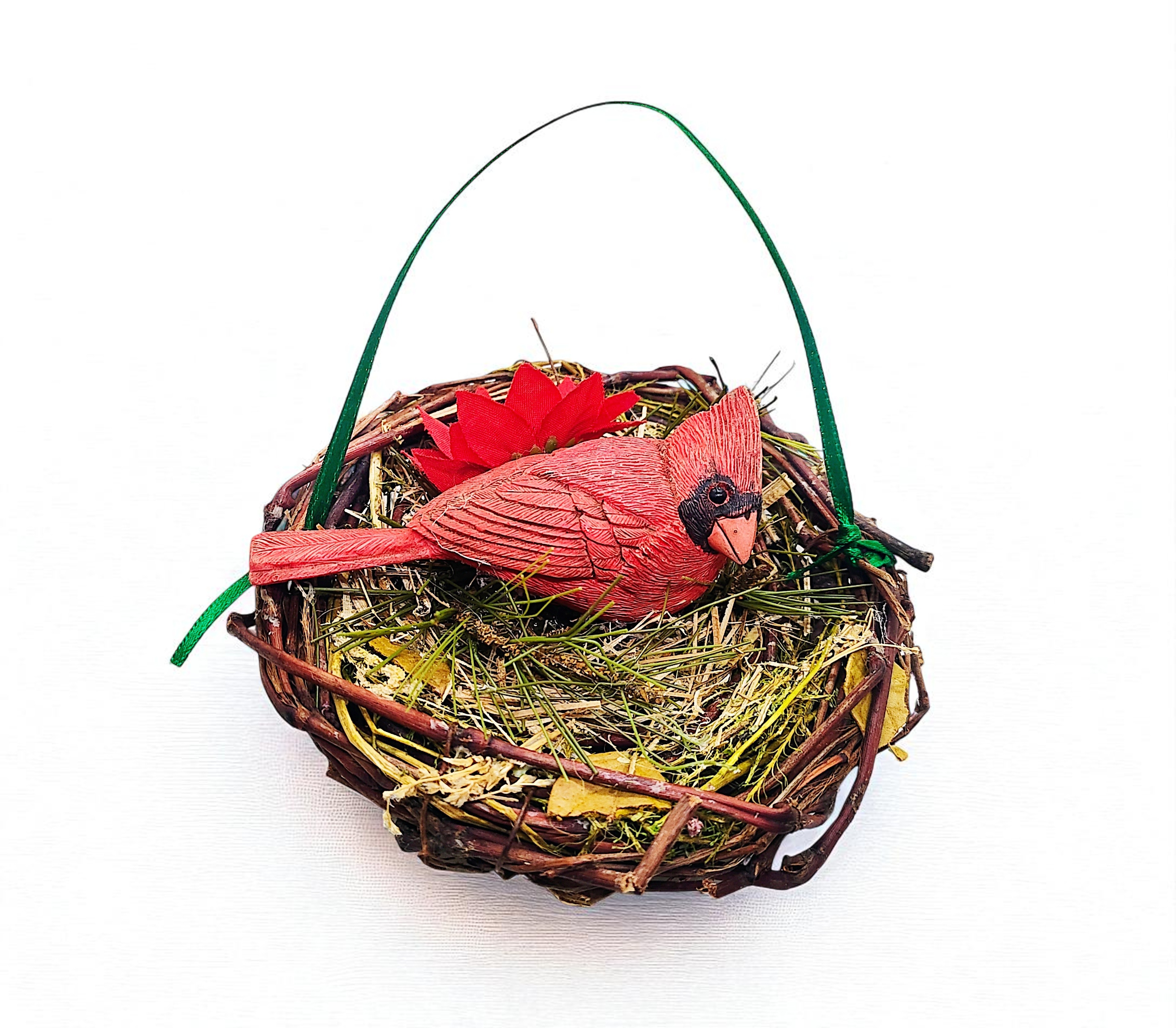 Handmade Cardinal Bird's Nest Christmas Ornament