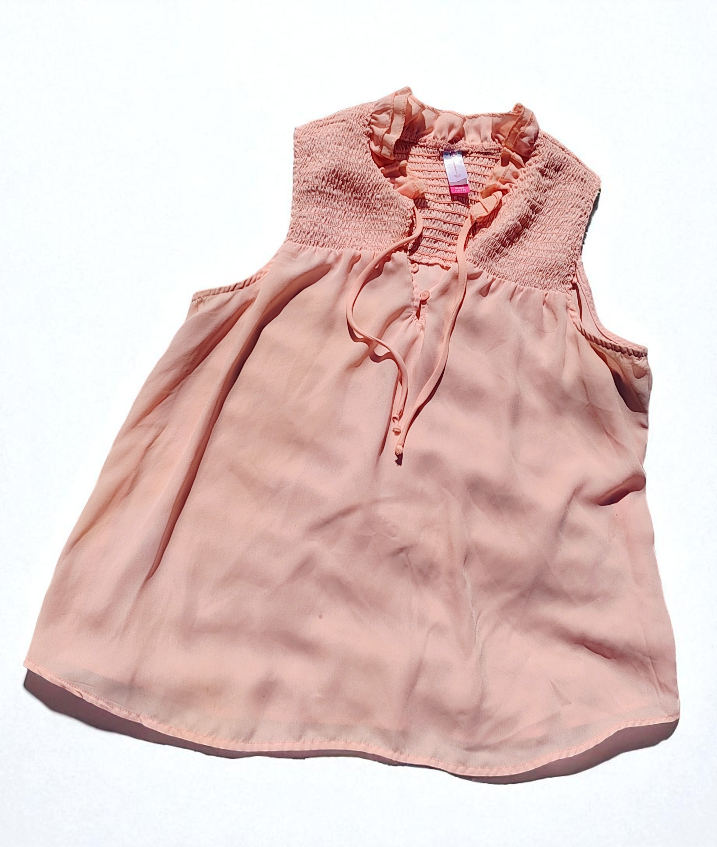 No Boundaries Light Pink Ruffle Tie Neck Sleeveless Tank Top